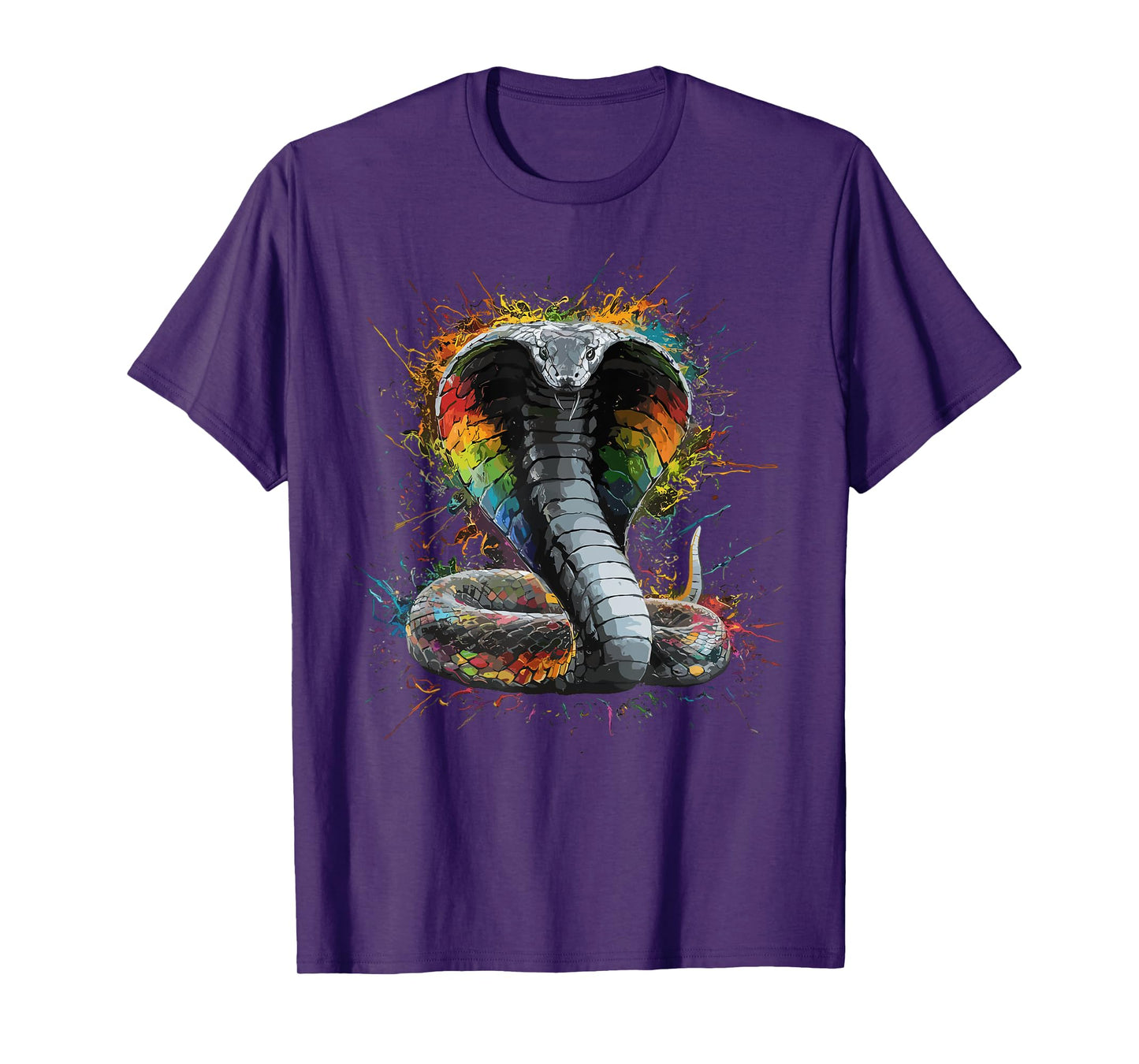 Colorful Paint Splash King Cobra Snake Art Graphic T-Shirt