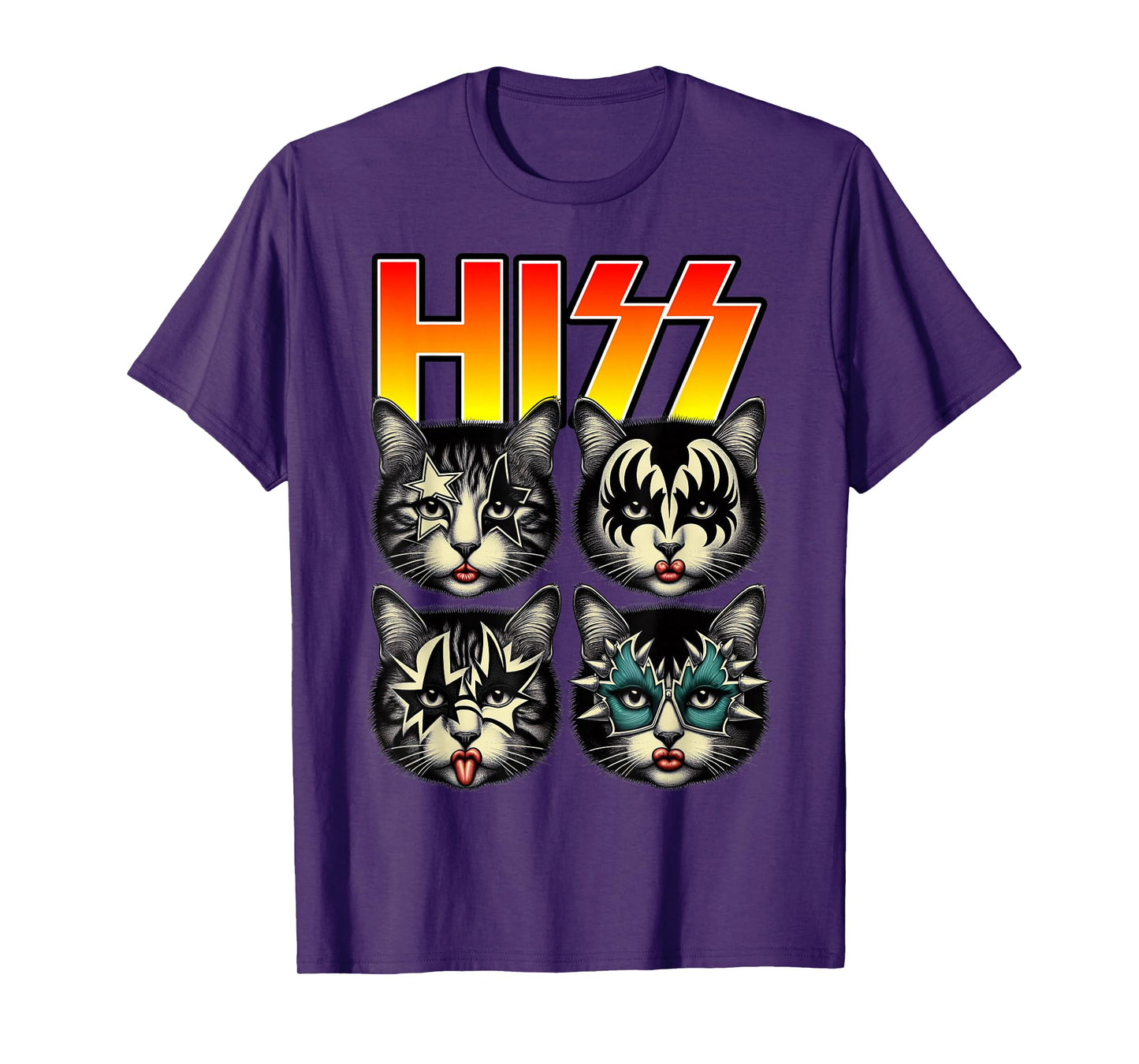 Retro Cat Rock Music Concert Band Hiss Funny Cat Kitten Love T-Shirt