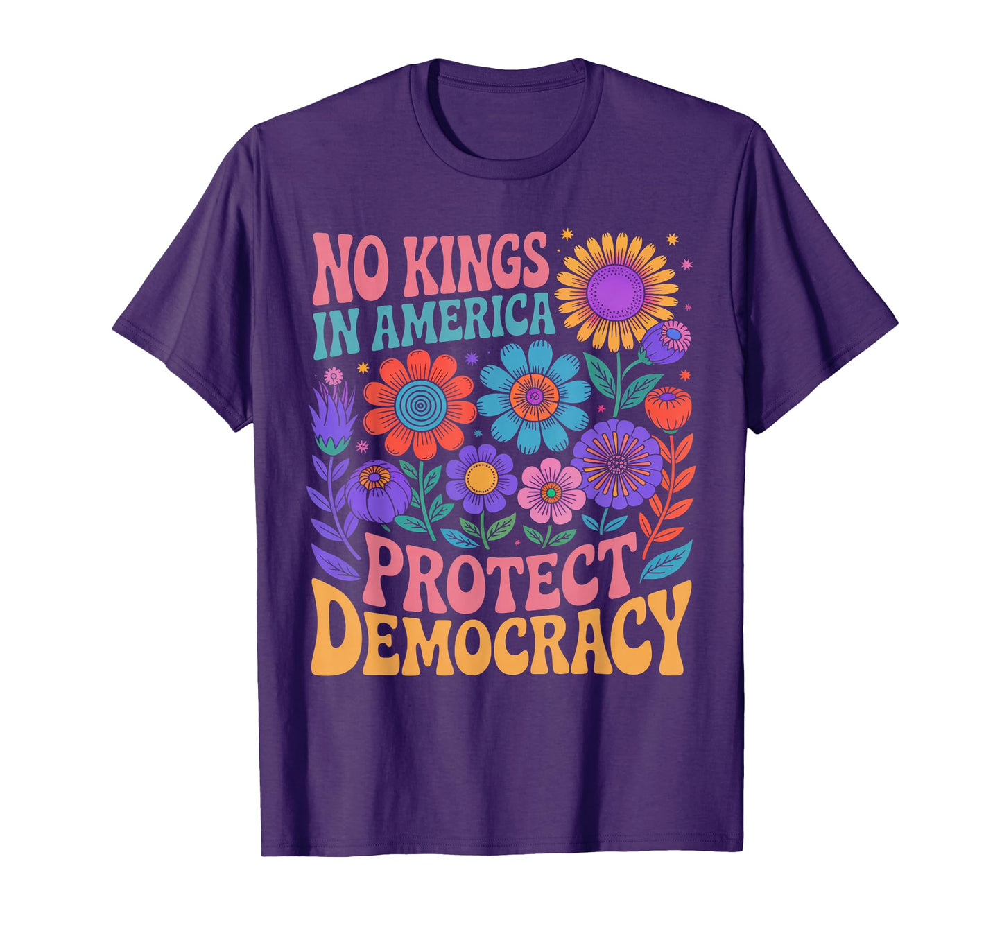 No King In American Retro Boho Floral 70s Democracy Women T-Shirt