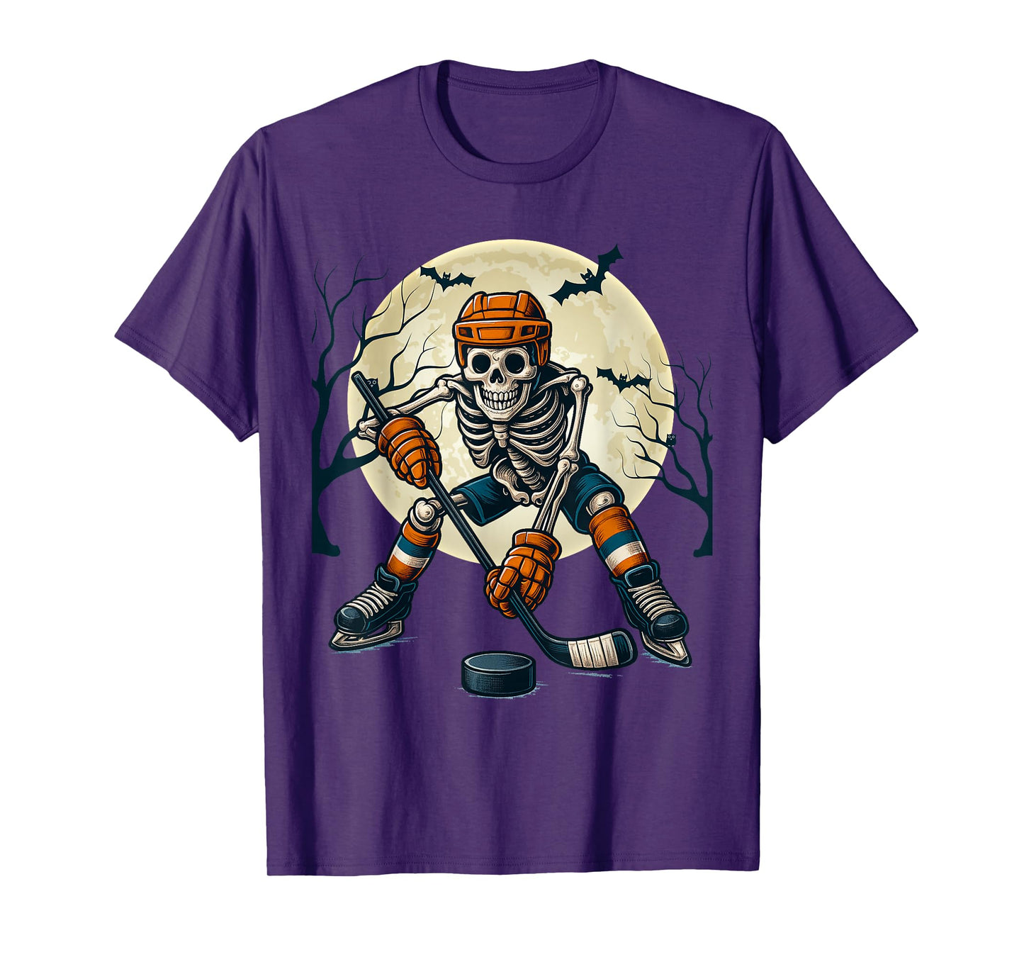 Spooky Skeleton Ice Hockey Halloween Costume Men Boys T-Shirt