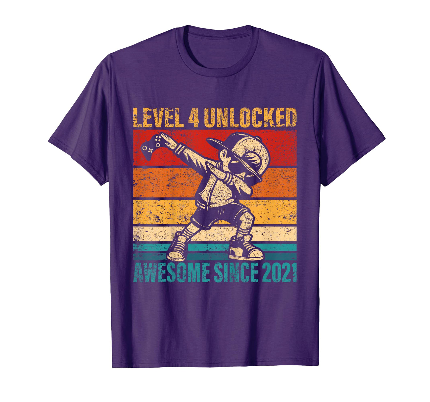 Kids 4 Years Old Birthday Gamer Dabbing Boy 4th Level Unlocked T-Shirt