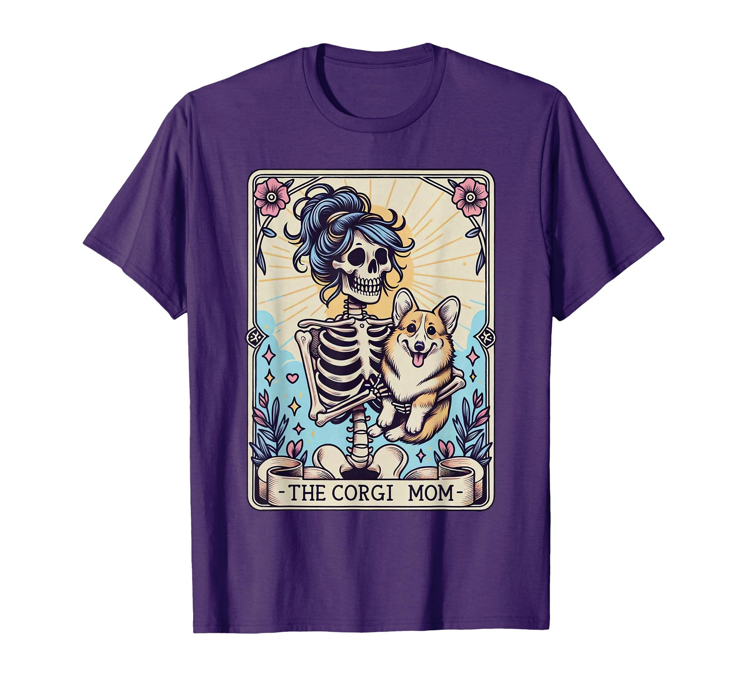 Retro Funny The Corgi Mom Tarot Card Skeleton Halloween T-Shirt