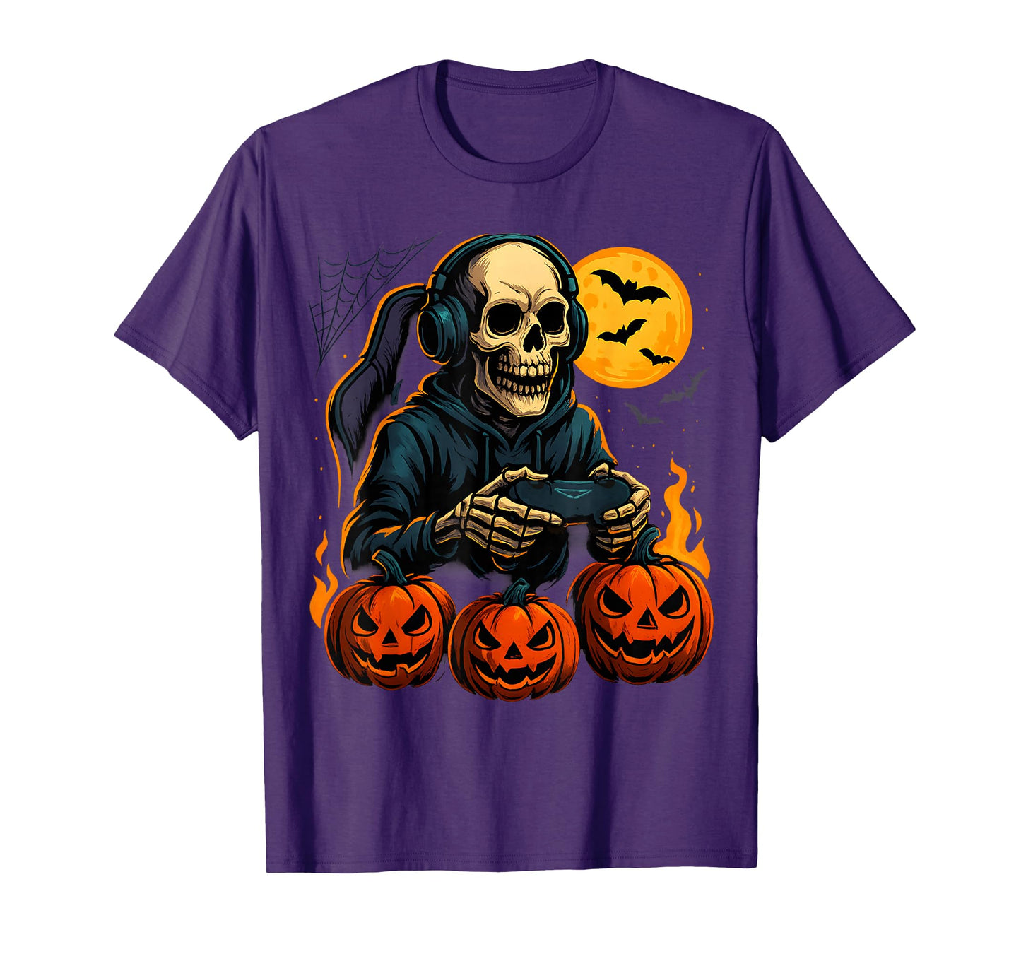 Halloween Skeleton Gamer with Pumpkins Controller for Kids T-Shirt