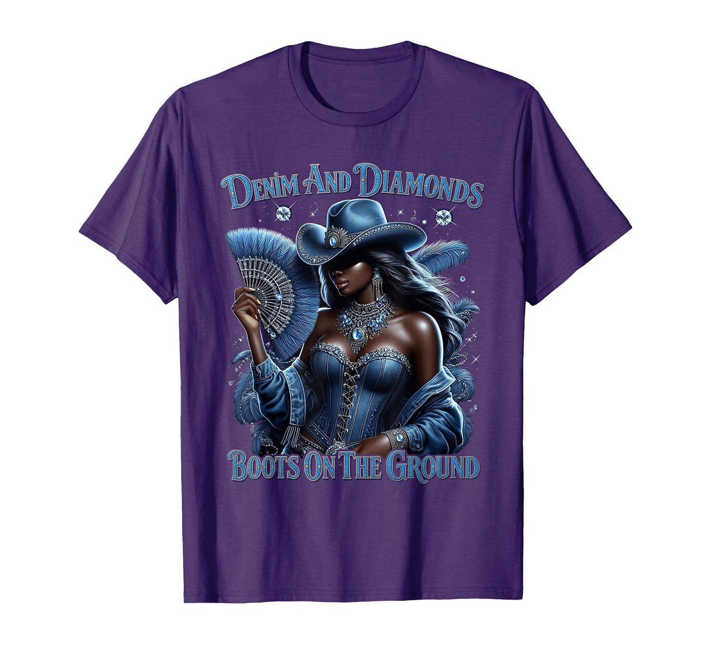 Western Boots On The Ground Denim and Diamonds Cowgirls T-Shirt