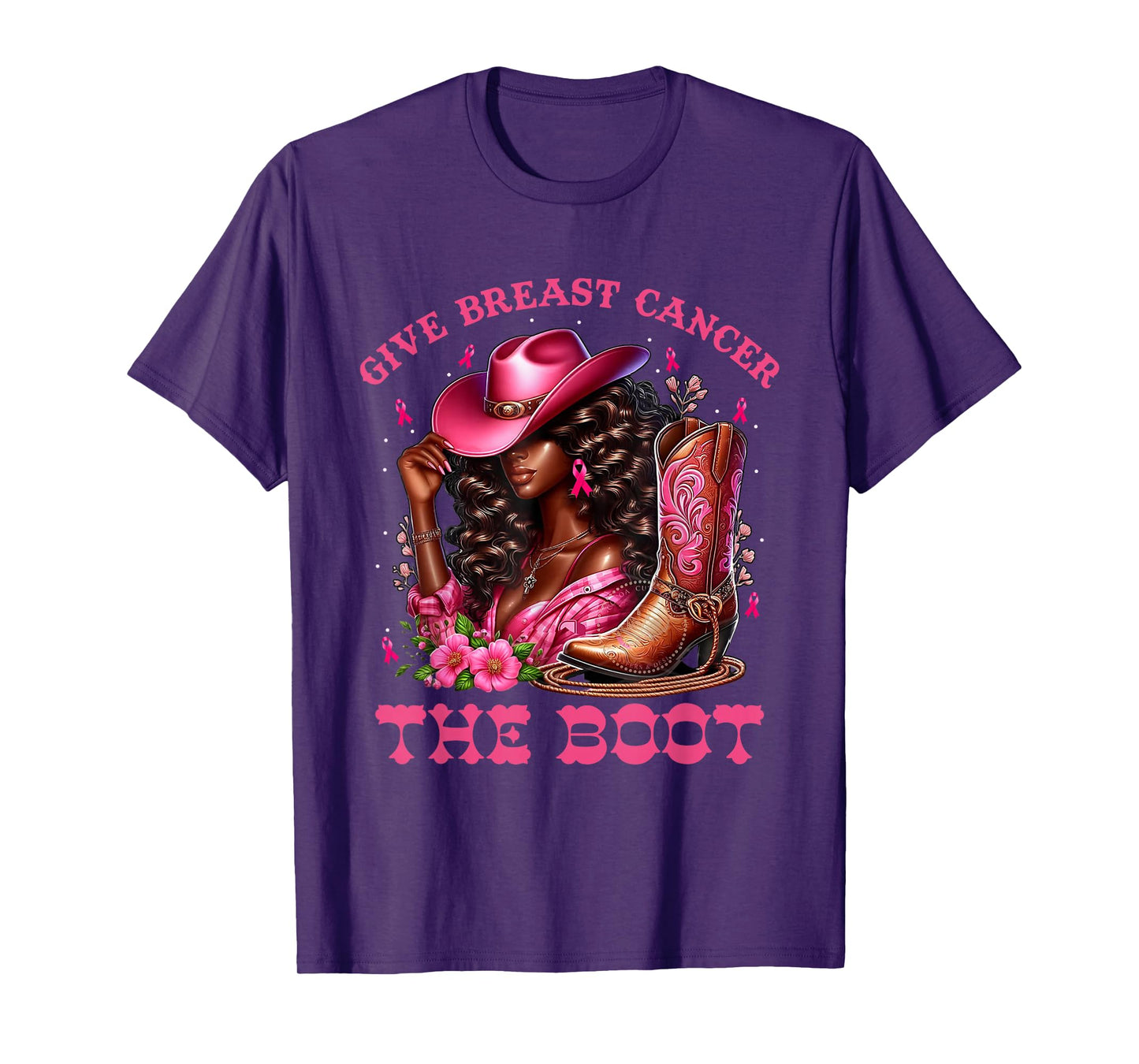 Give Breast Cancer The Boot Cowgirl Cancer Awareness Ribbon T-Shirt