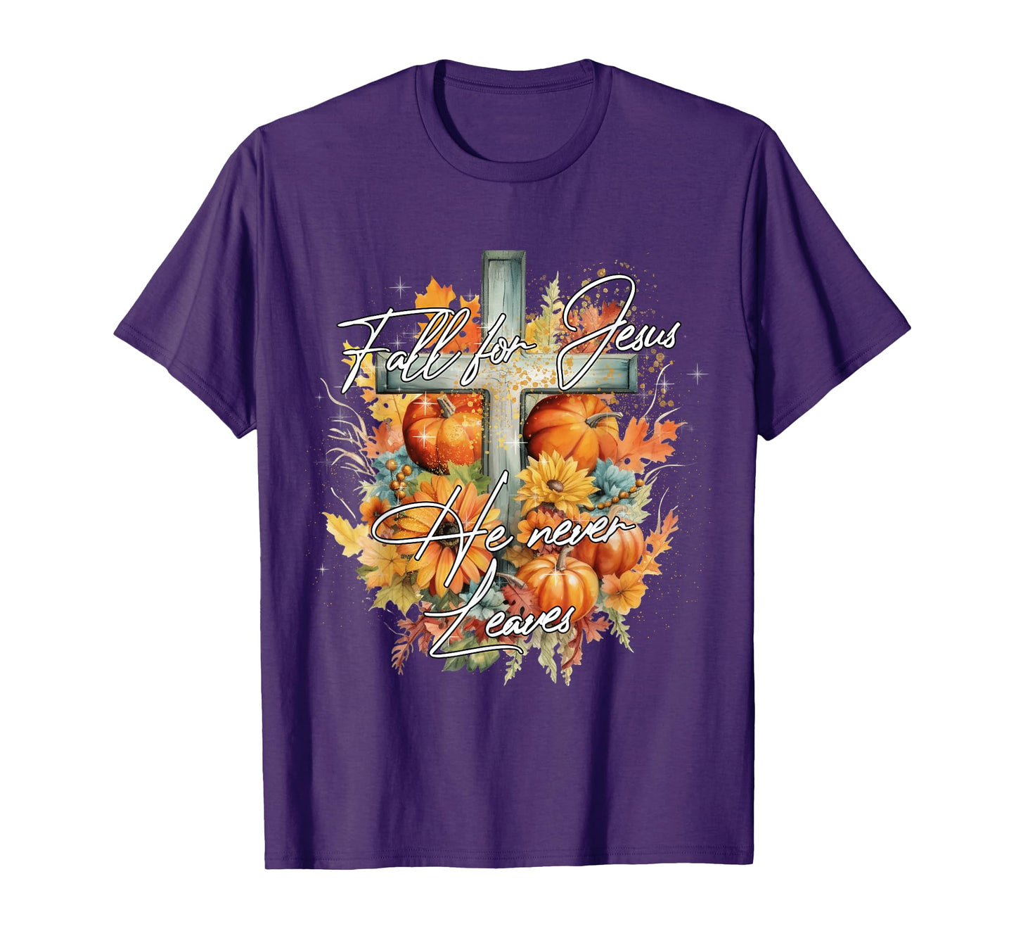 Fall For Jesus He Never Leaves Christian Halloween Pumpkin T-Shirt