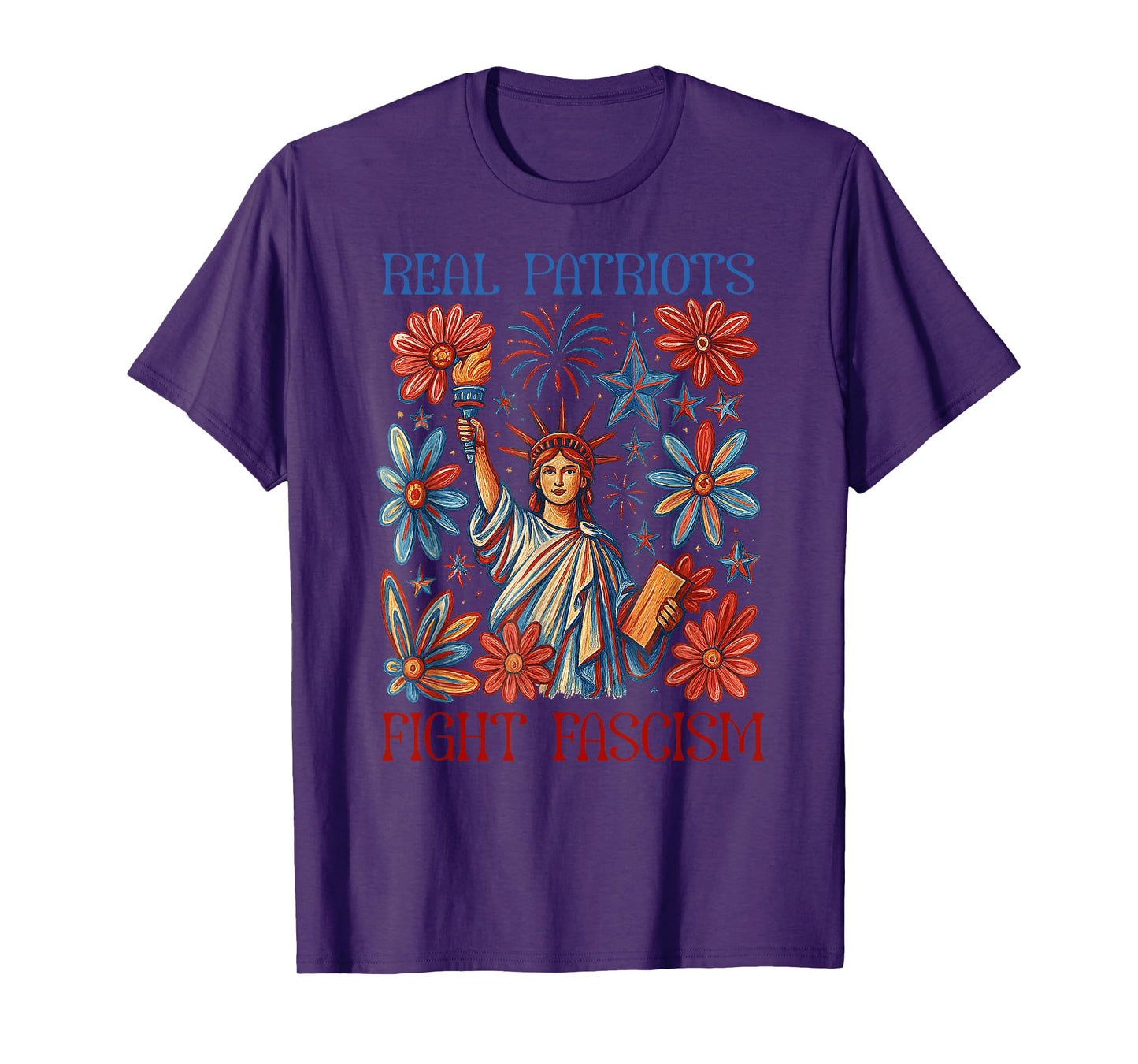 Real Patriots Fight Fascism Funny Flowers Women No Kings In T-Shirt