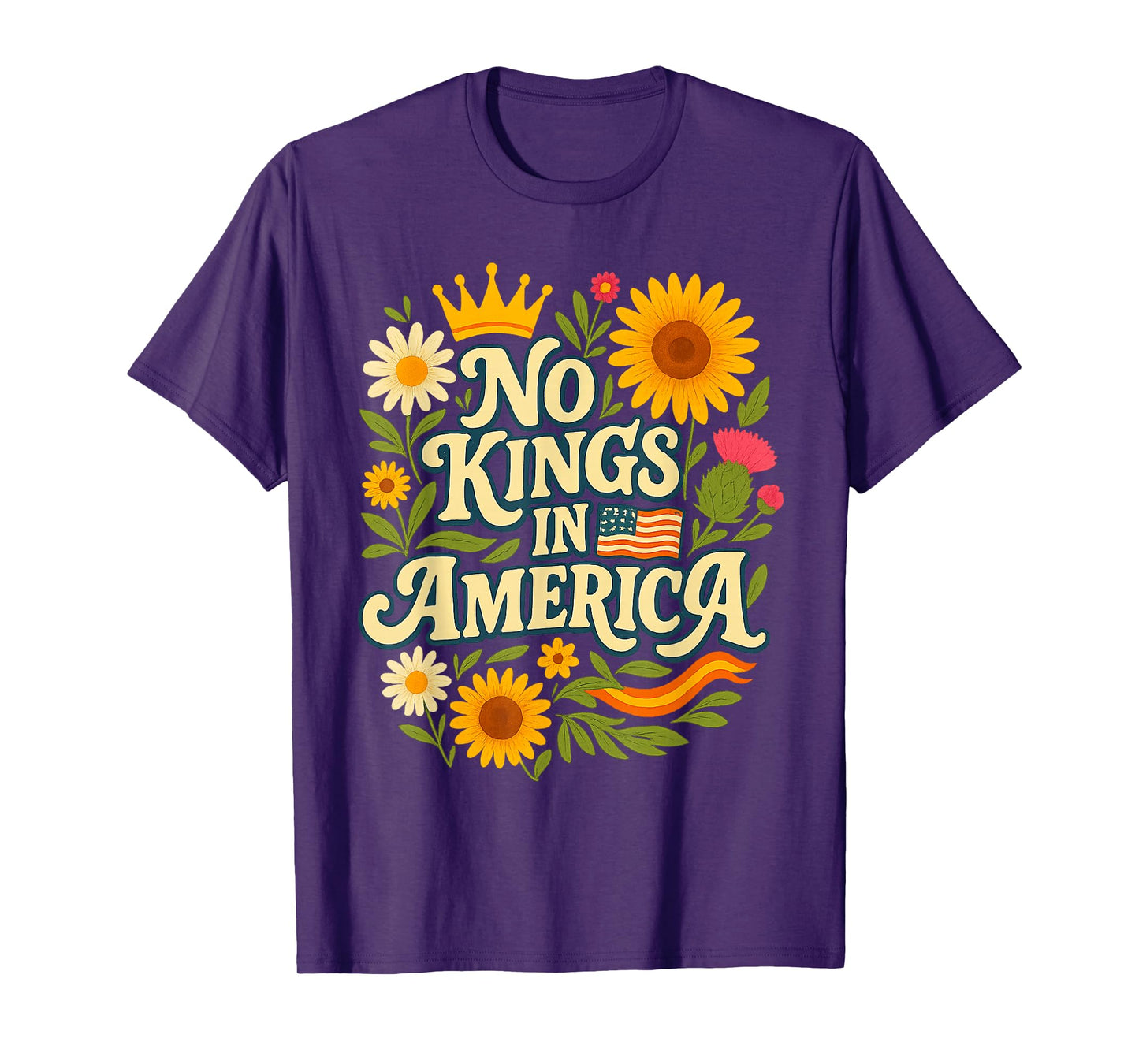 No Kings Retro Patriotic Flower Womens T-Shirt