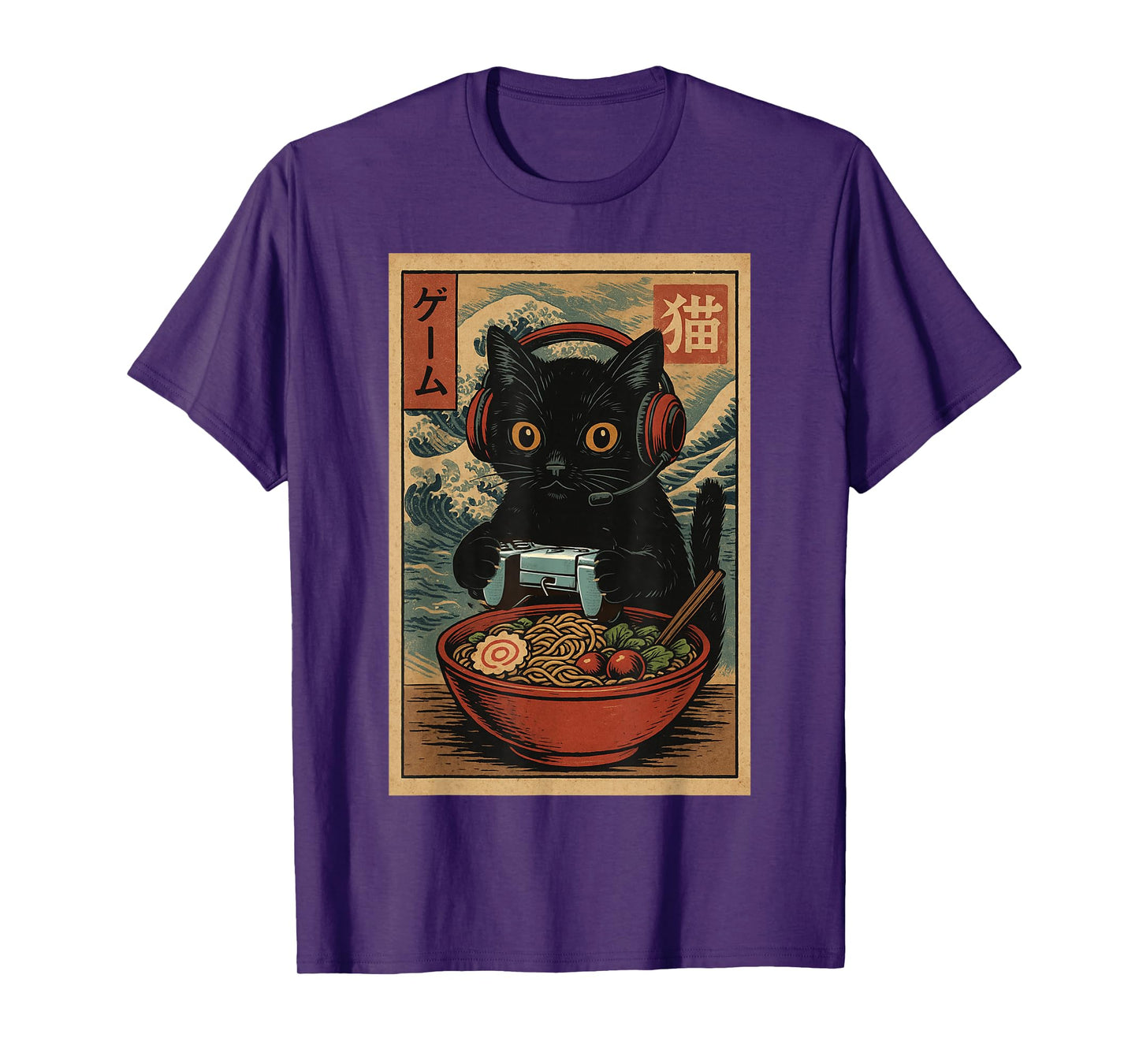 Cute Kawaii Gamer Cat Funny Ramen Retro Japanese Cat Gaming T-Shirt