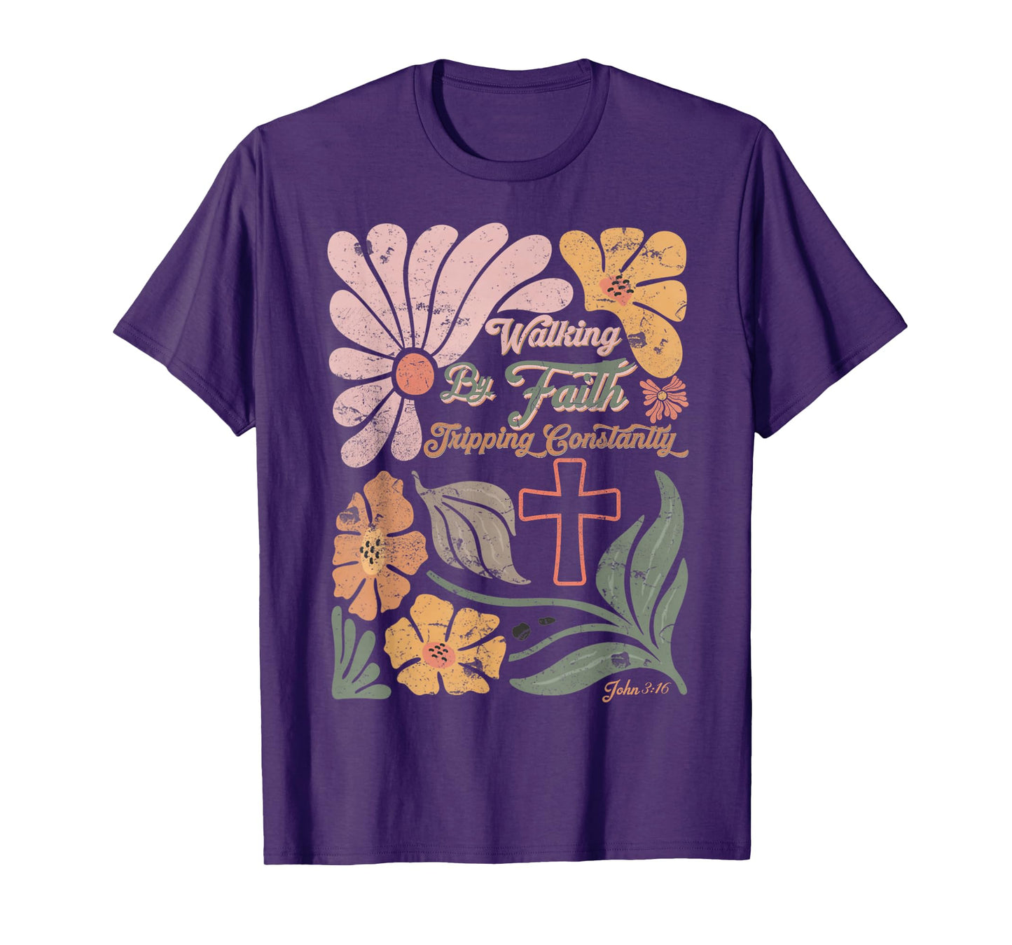 Boho Retro Christian Walking By Faith Tripping Constantly T-Shirt