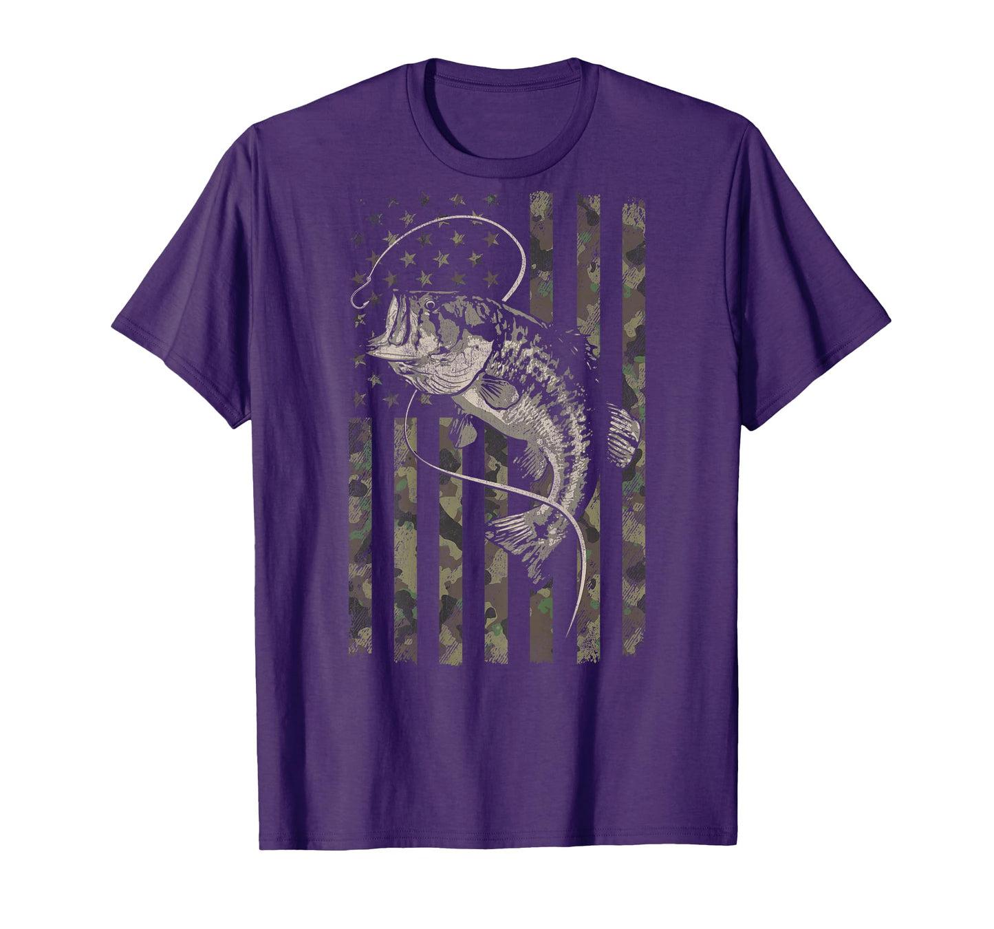 Fishing Camo American Flag Bass Fish (Design on Back) T-Shirt