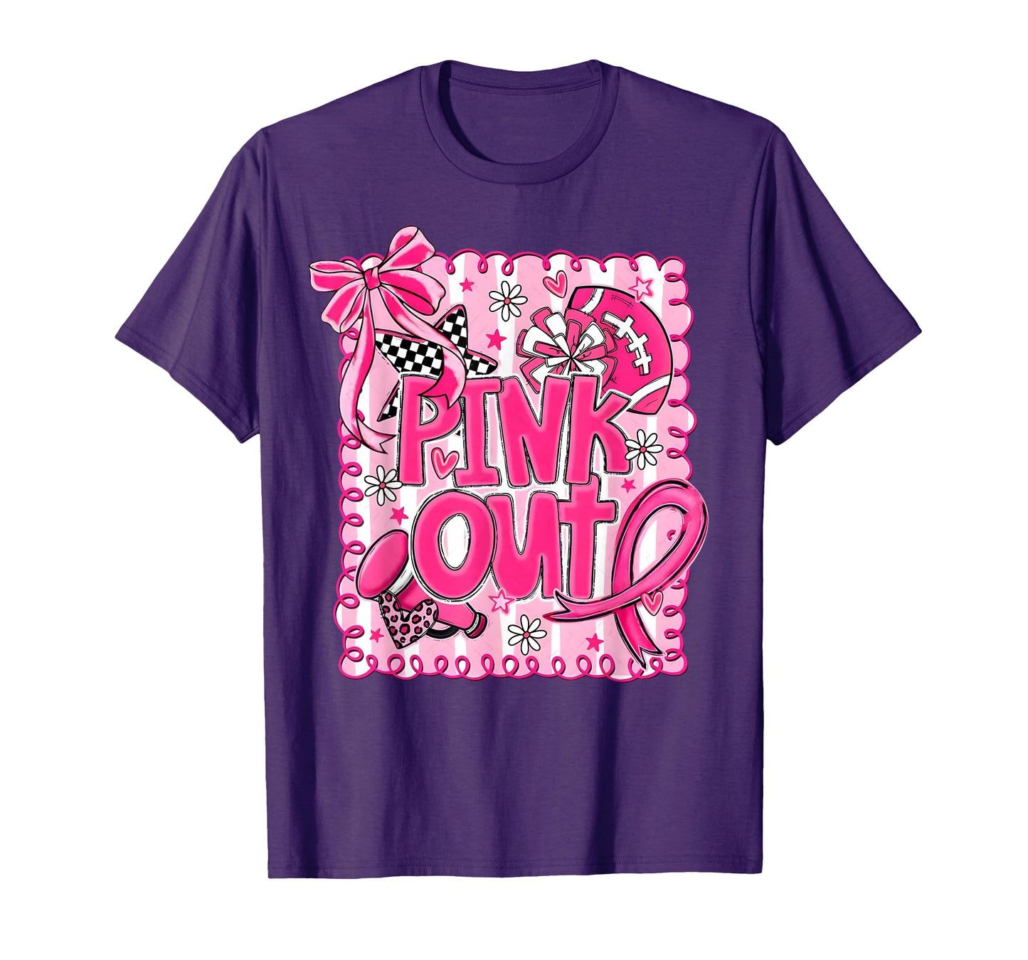 Pink Out Breast Cancer Football Coquette Bow Mom Girls Women T-Shirt