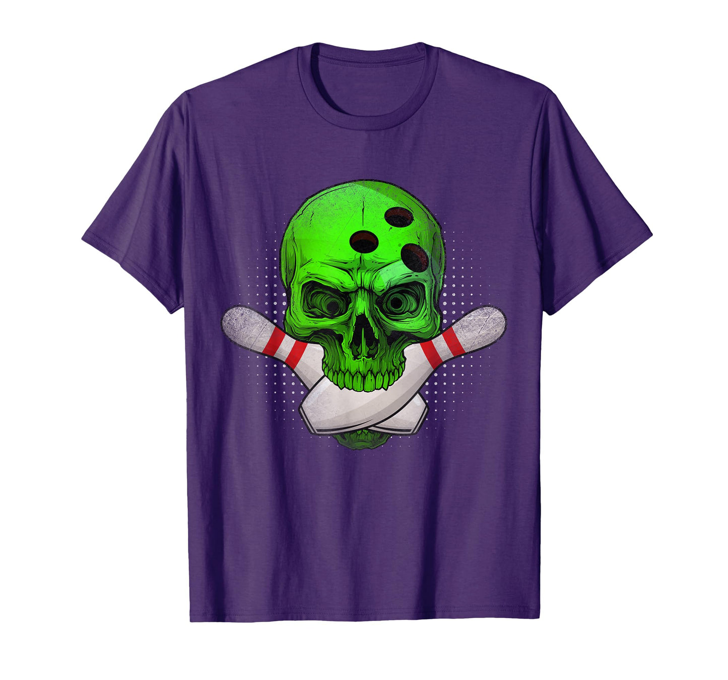 Skeleton Head Skull Bowling Ball & Pins Happy Halloween Day T-Shirt