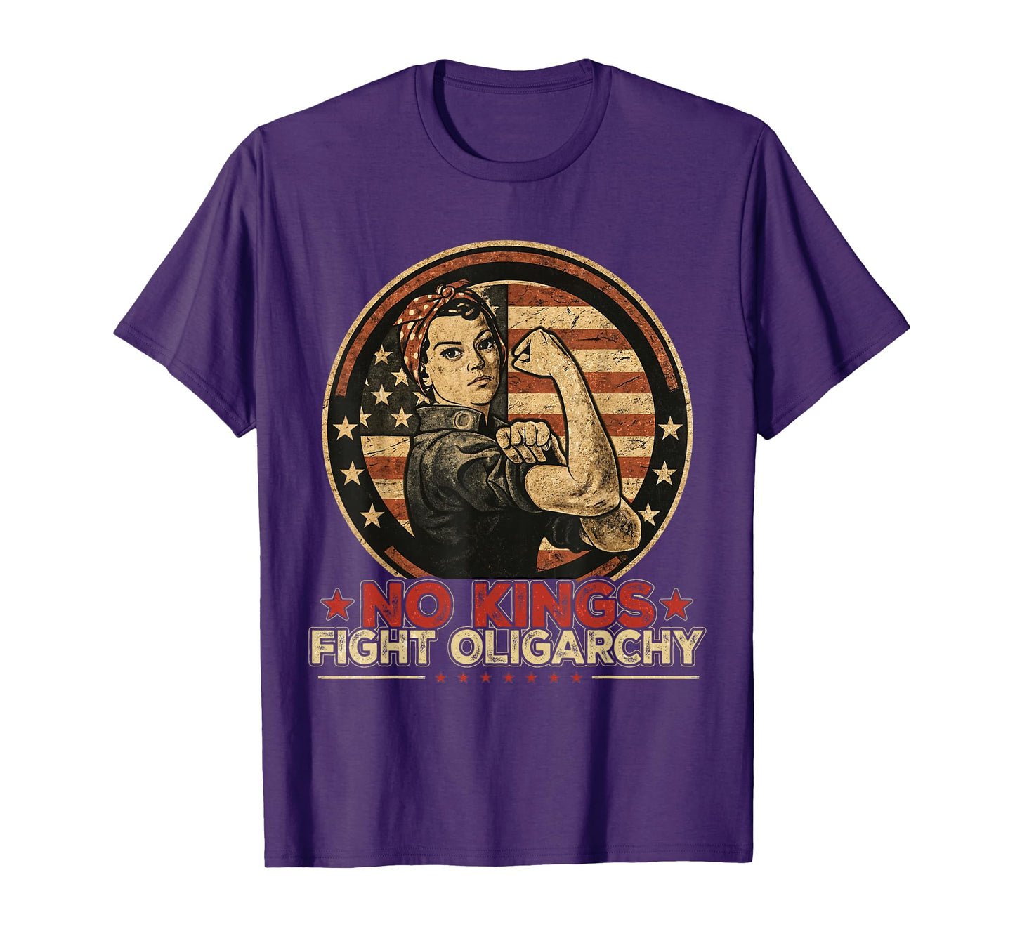 Vintage No Kings Fight Oligarchy America Flag Women Girls T-Shirt