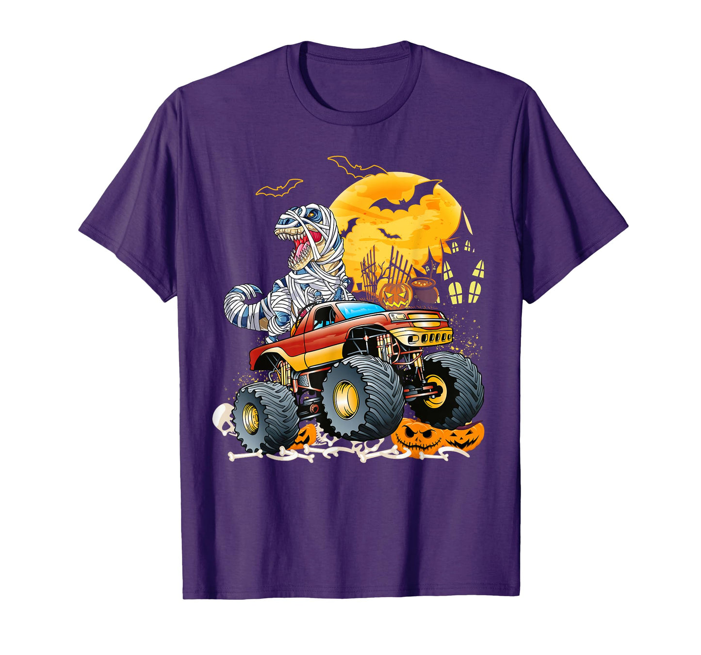 Funny T Rex Saurus Riding Monster Truck Happy Halloween T-Shirt