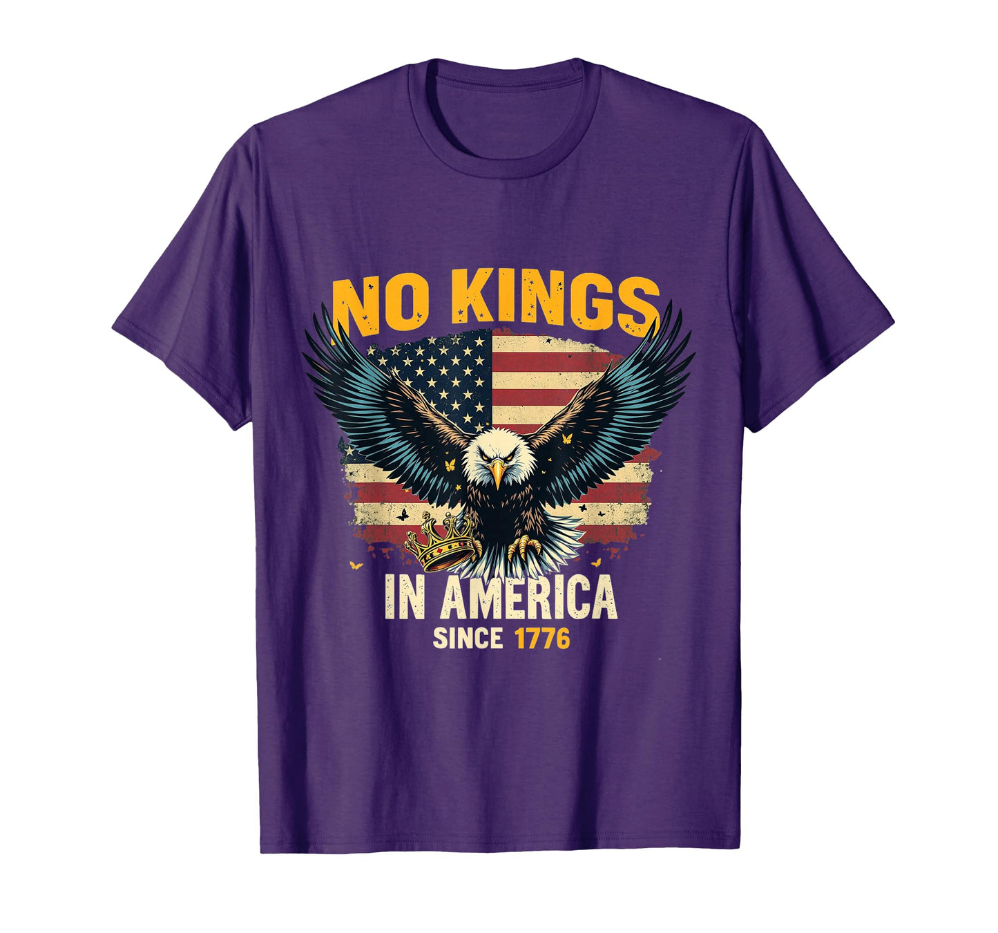 No Kings in America Since 1776 Distressed USA Flag Vintage T-Shirt