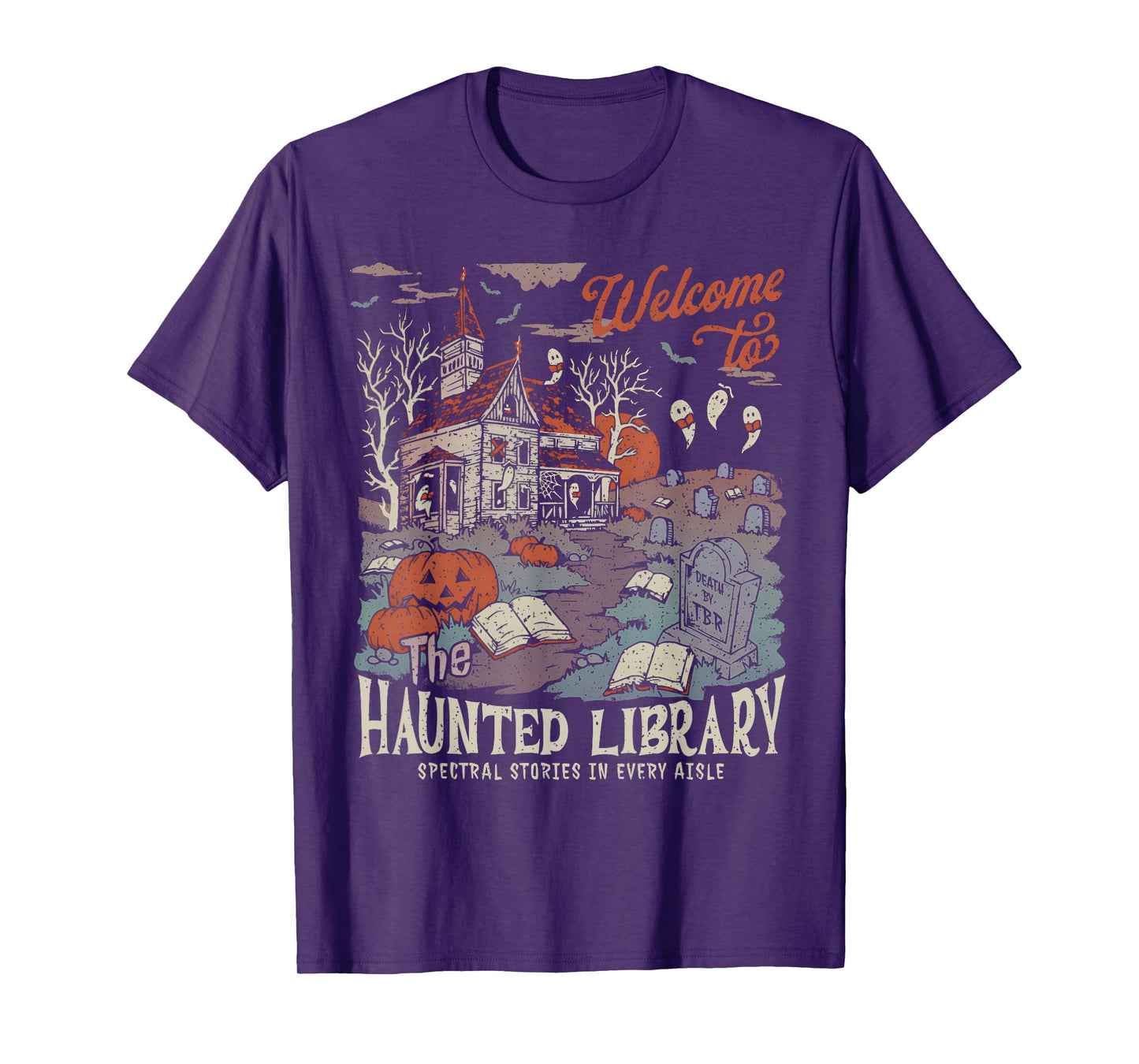 Retro Salem Welcome To The Haunted Library Bookish Halloween T-Shirt