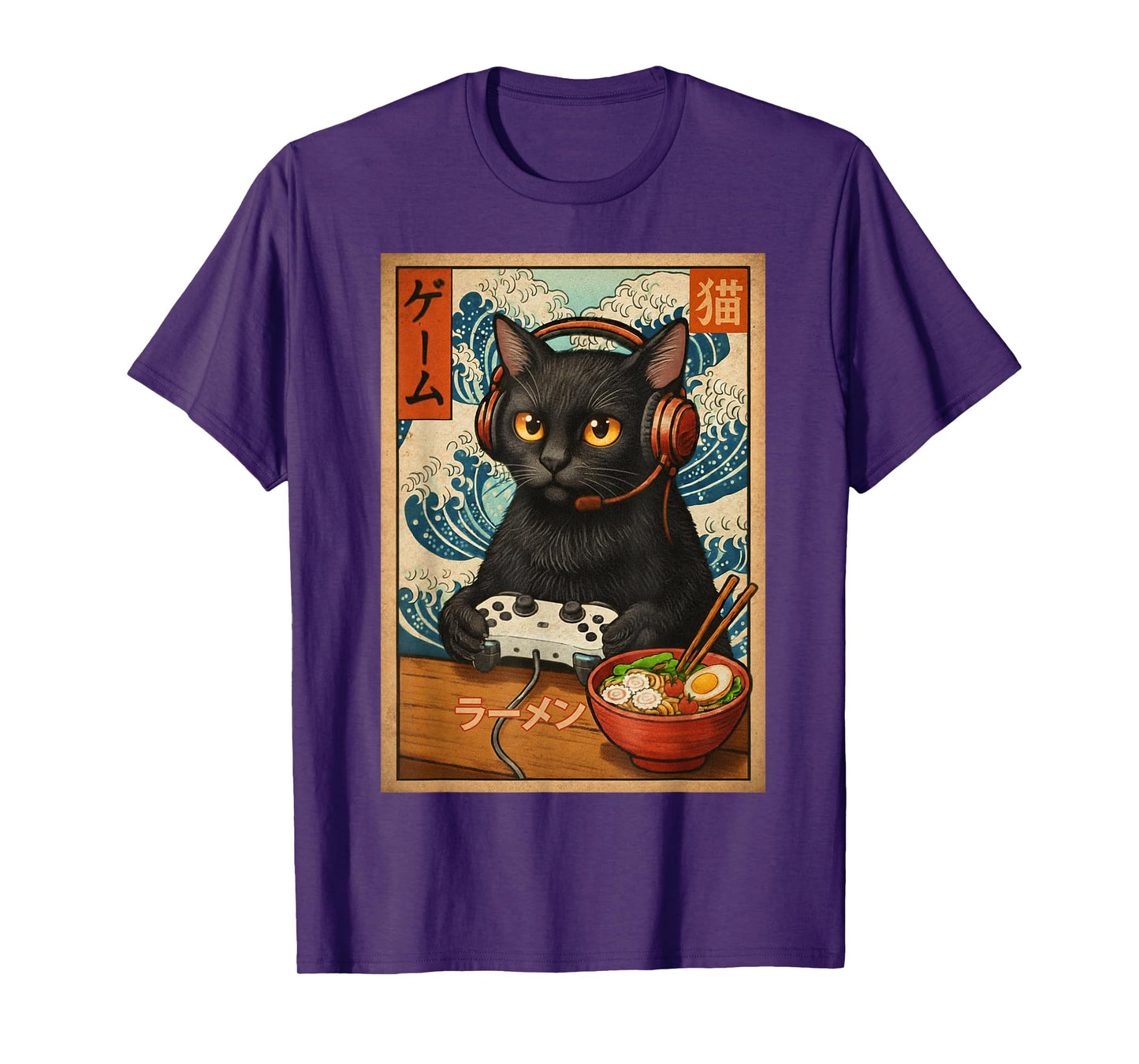 Kawaii Gamer Cat Funny Retro Japanese Cat Ramen Gaming T-Shirt