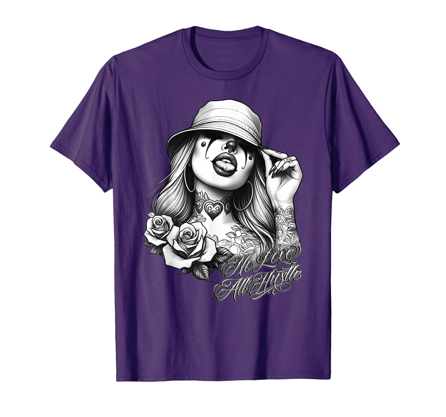 NO LOVE ALL HUSTLE Chicana Payasa Tattoo Chicano Art Chola T-Shirt