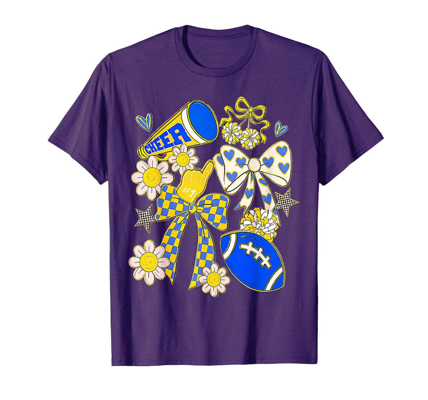 Blue Gold Cheerleader Game Day Football Cheer Mom Mama T-Shirt