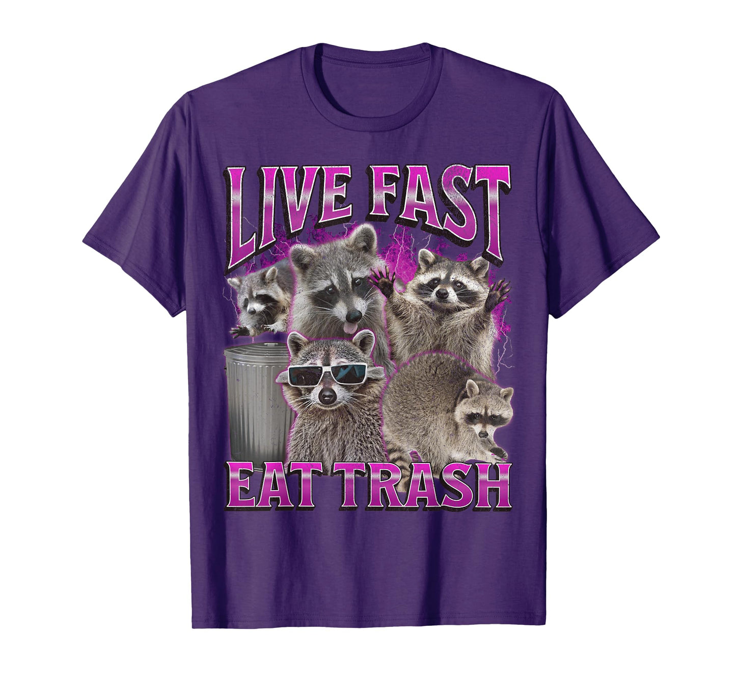 Live Fast Eat Trash Funny Raccoon Meme Bootleg Graphic 90s T-Shirt