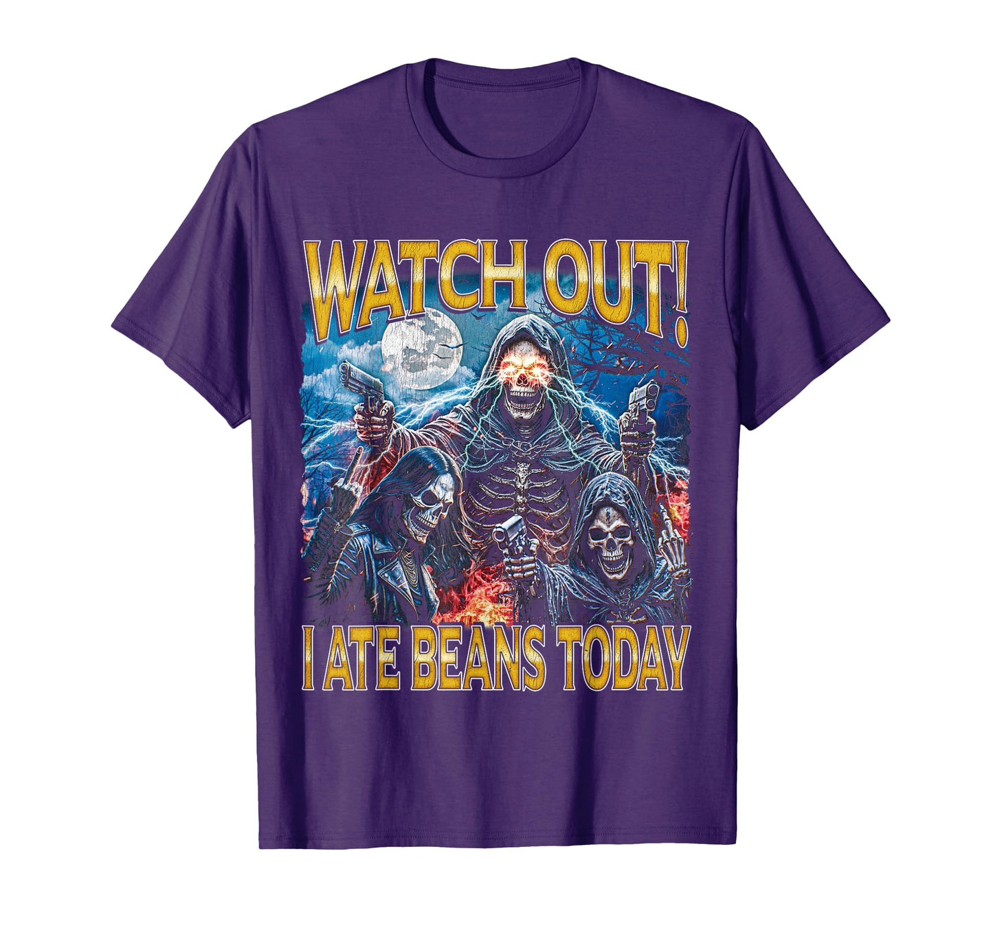 I Ate Beans Today - 80s Horror Bootleg Hard Skeleton Meme T-Shirt