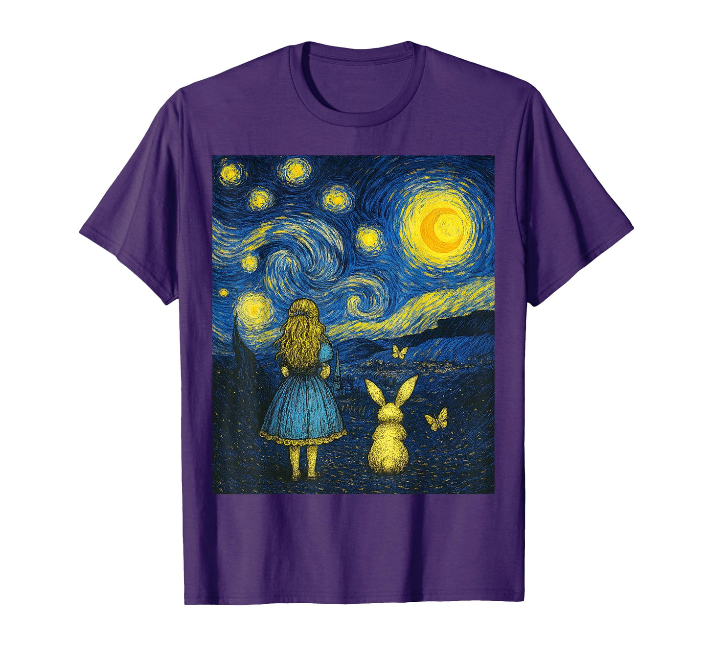 Alice in Wonderland Meets Starry Night Van Gogh Art Mashup T-Shirt