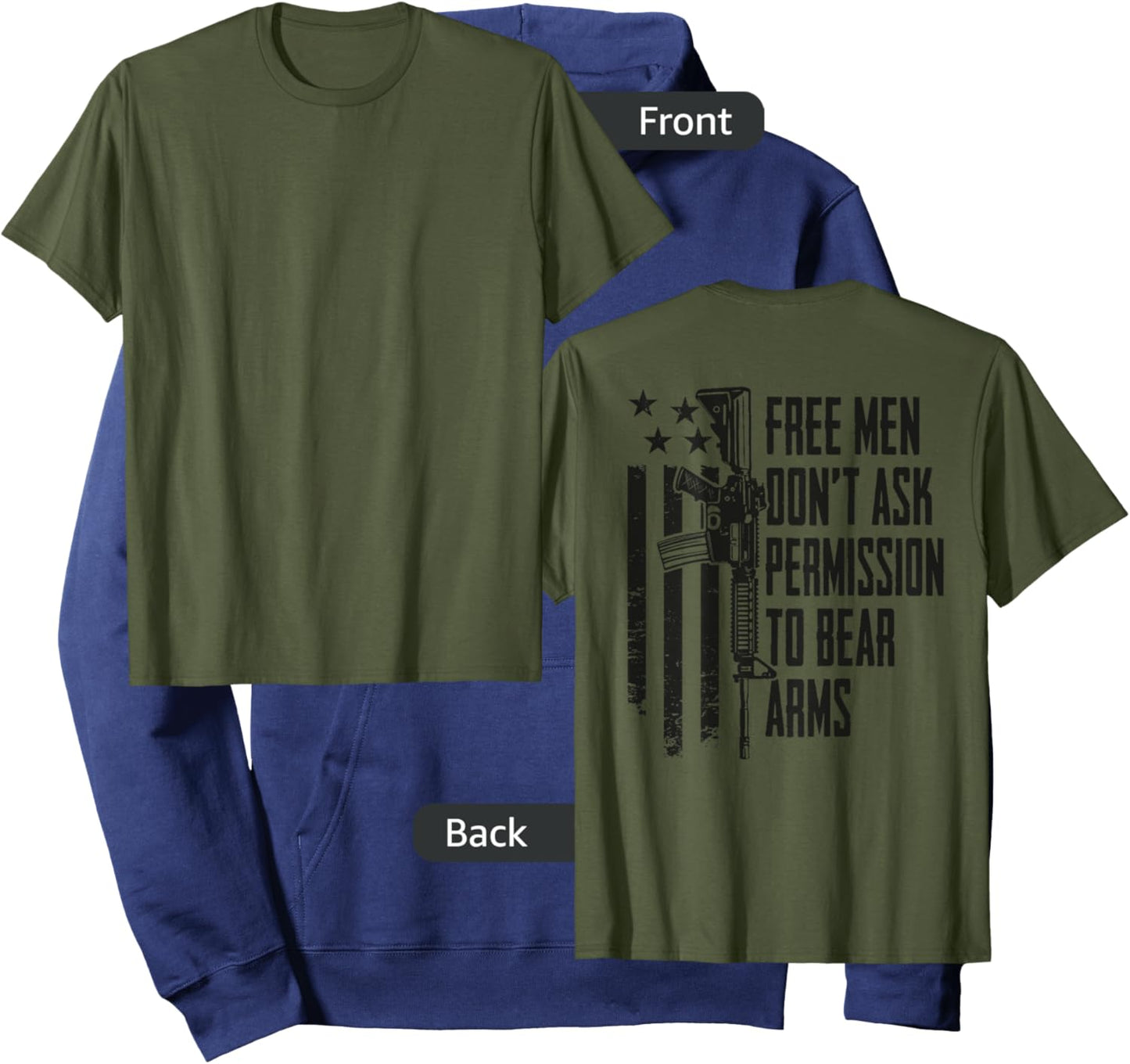 Free Men Don't Ask Permission To Bear Arms - Camo - ON BACK Hoodie - Hoodie | Navy