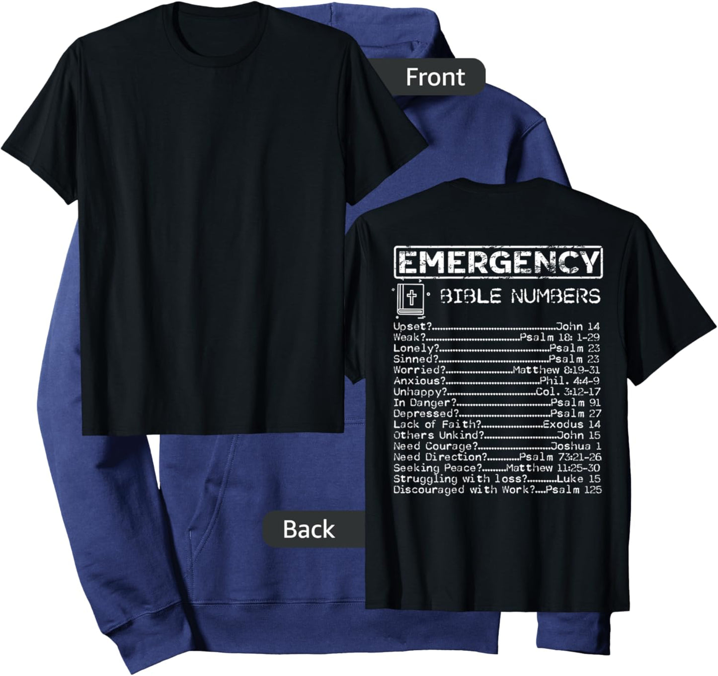 Bible Emergency Hotline Numbers - Print on the Back Hoodie - Hoodie | Navy