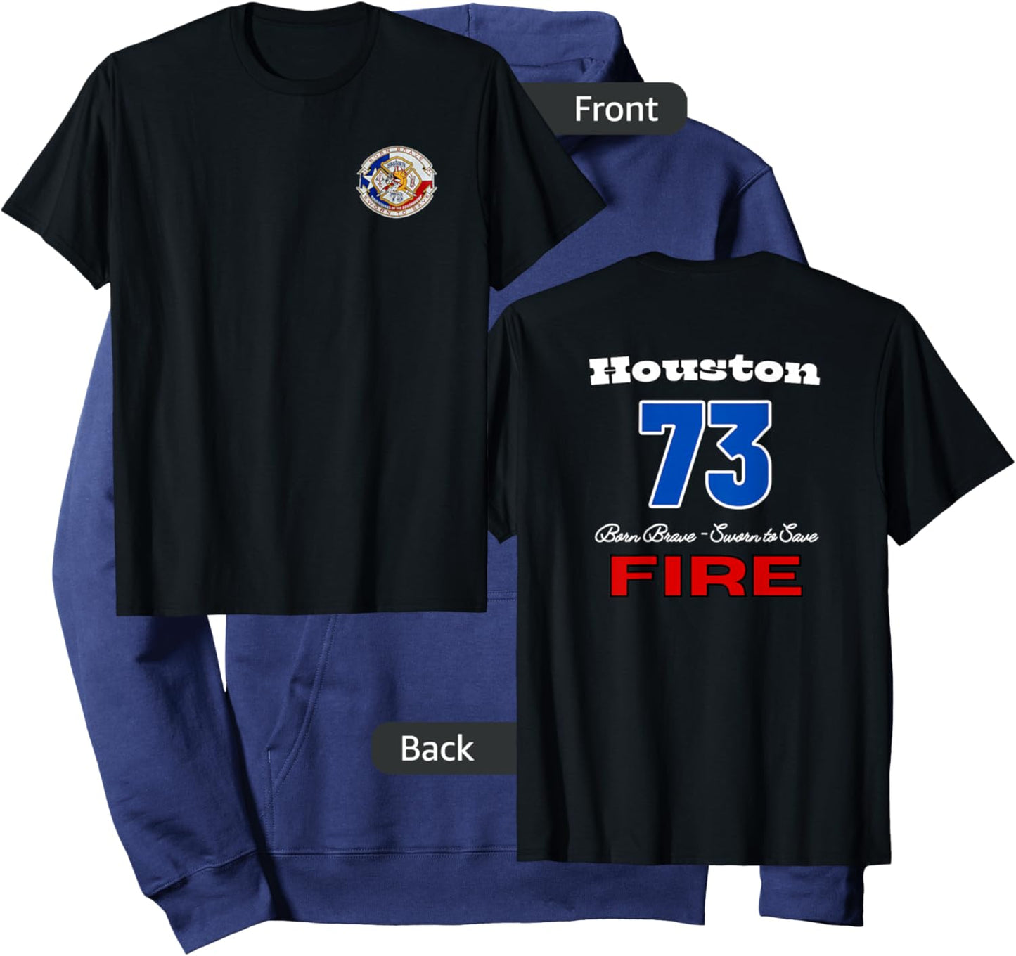 Houston Fire Station 73 Bold Letters With Block Numbers Hoodie - Hoodie | Navy