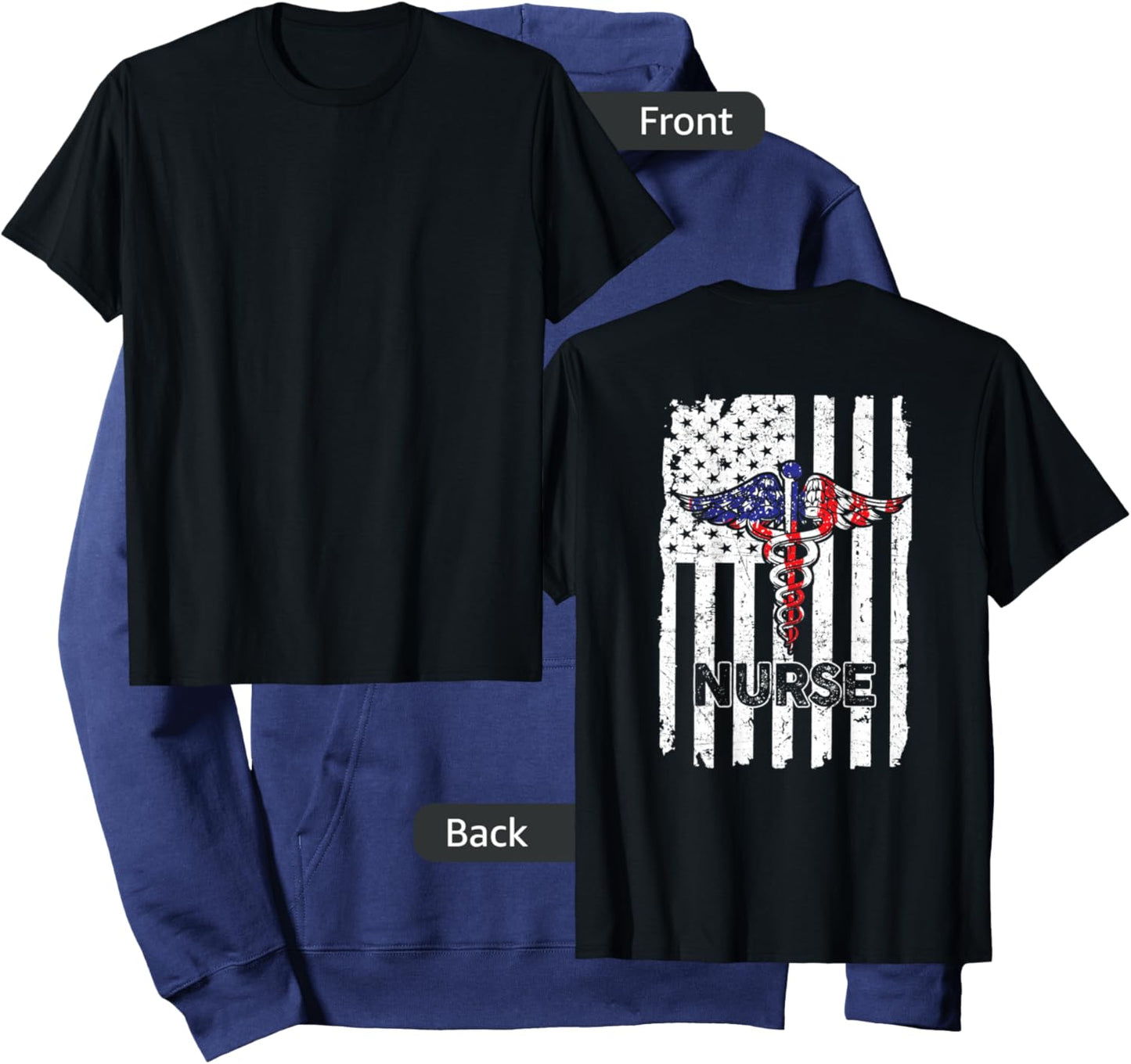 Vintage Nurse Nursing American Flag Patriotic 4th of July Hoodie - Hoodie | Navy