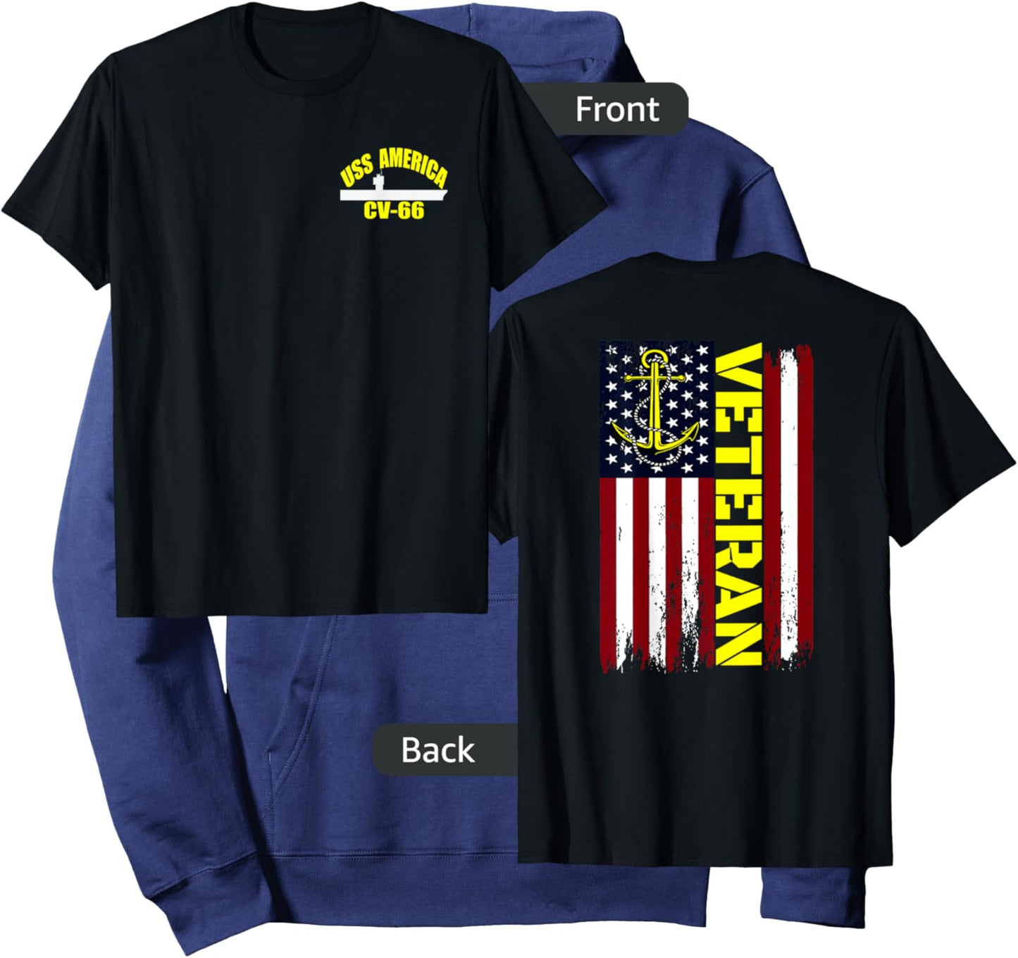 USS America CV-66 Aircraft Carrier Veteran Day Front&Back Hoodie - Hoodie | Navy