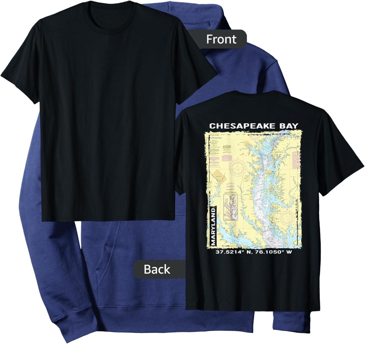 Classic Chesapeake Bay Nautical Chart Hoodie - Hoodie | Navy