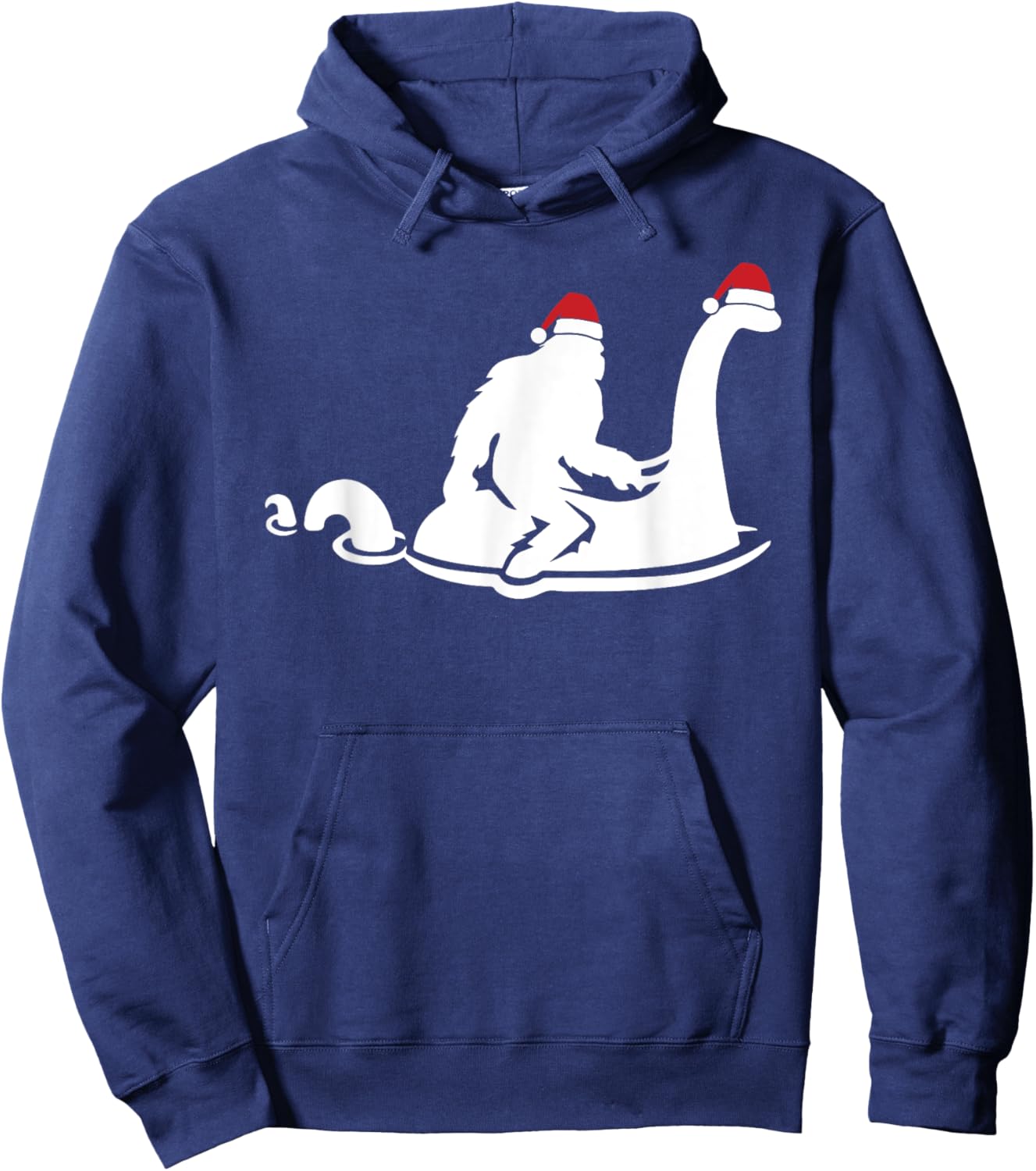 Bigfoot Riding Loch Ness Monster Christmas Funny XMas Pajama Hoodie - Hoodie | Navy