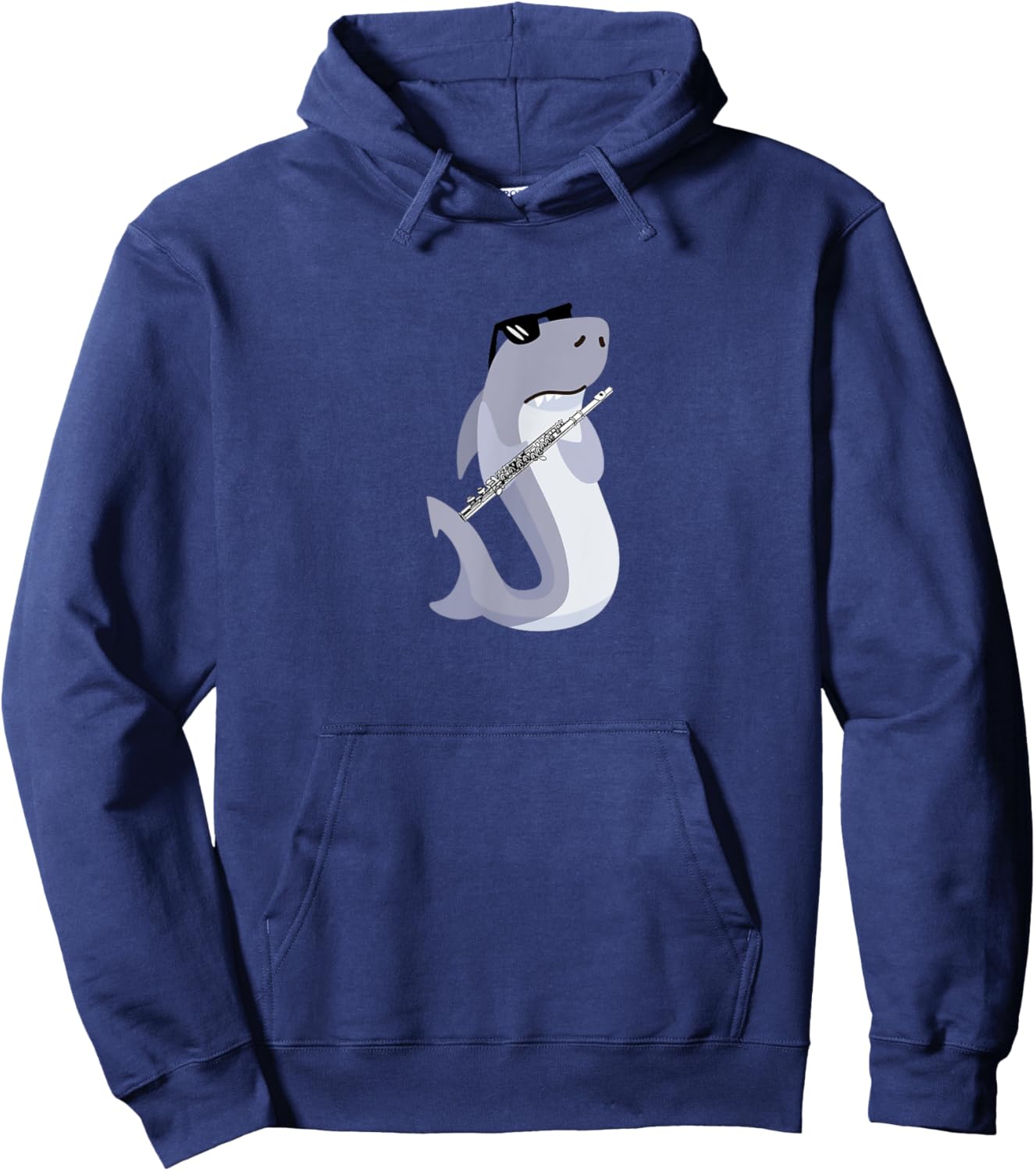 Funny Shark Wearing Sunglasses Playing Flute Hoodie - Hoodie | Navy
