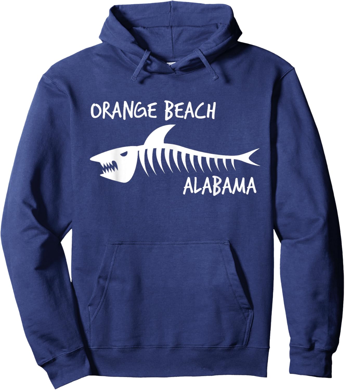 Orange Beach Alabama Shark Skeleton White Print Women Kids Hoodie - Hoodie | Navy