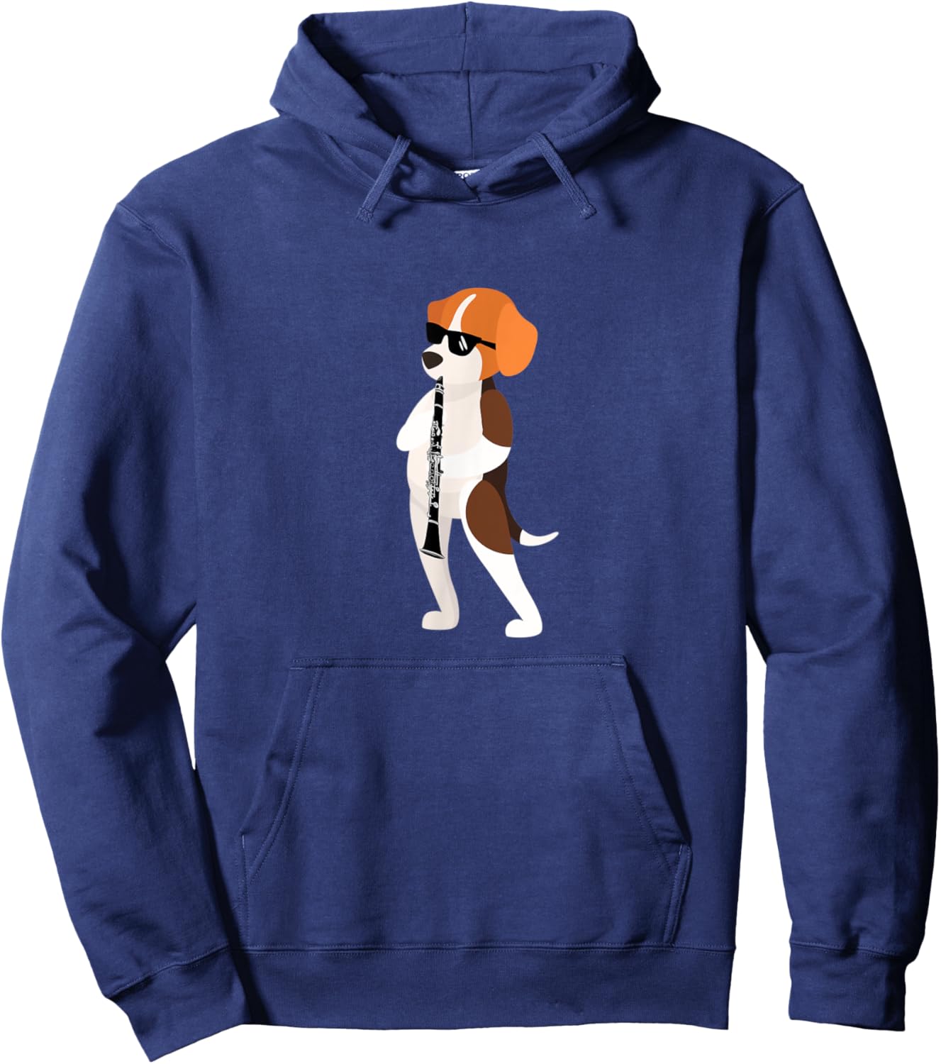 Funny Dog Wearing Sunglasses Playing Clarinet Beagle Hoodie - Hoodie | Navy