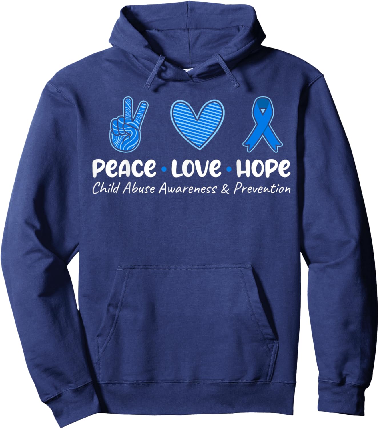 Peace Love Hope T Shirt Child Abuse Awareness Blue Ribbon Hoodie - Hoodie | Navy
