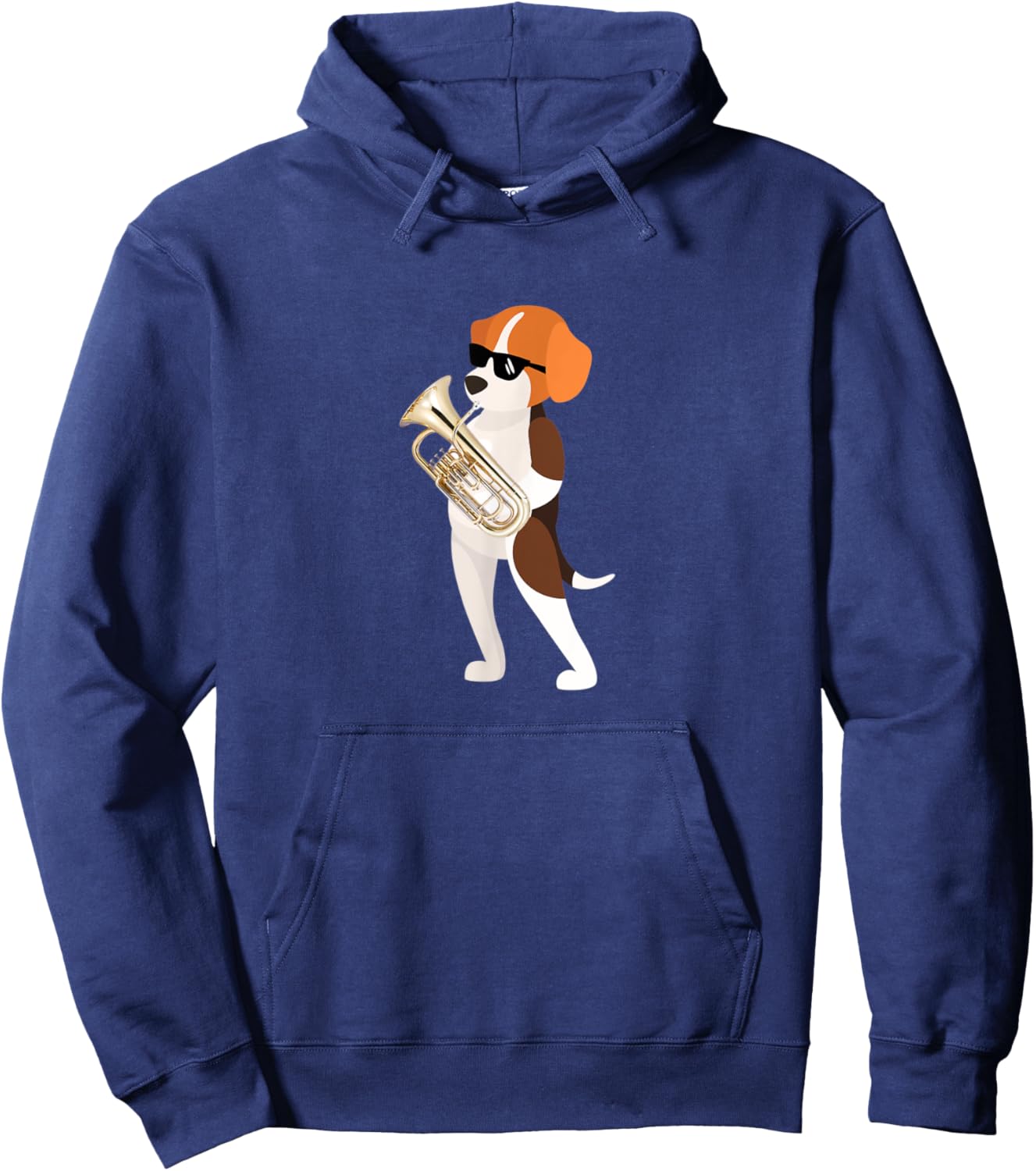 Funny Dog Wearing Sunglasses Playing Euphonium Beagle Hoodie - Hoodie | Navy