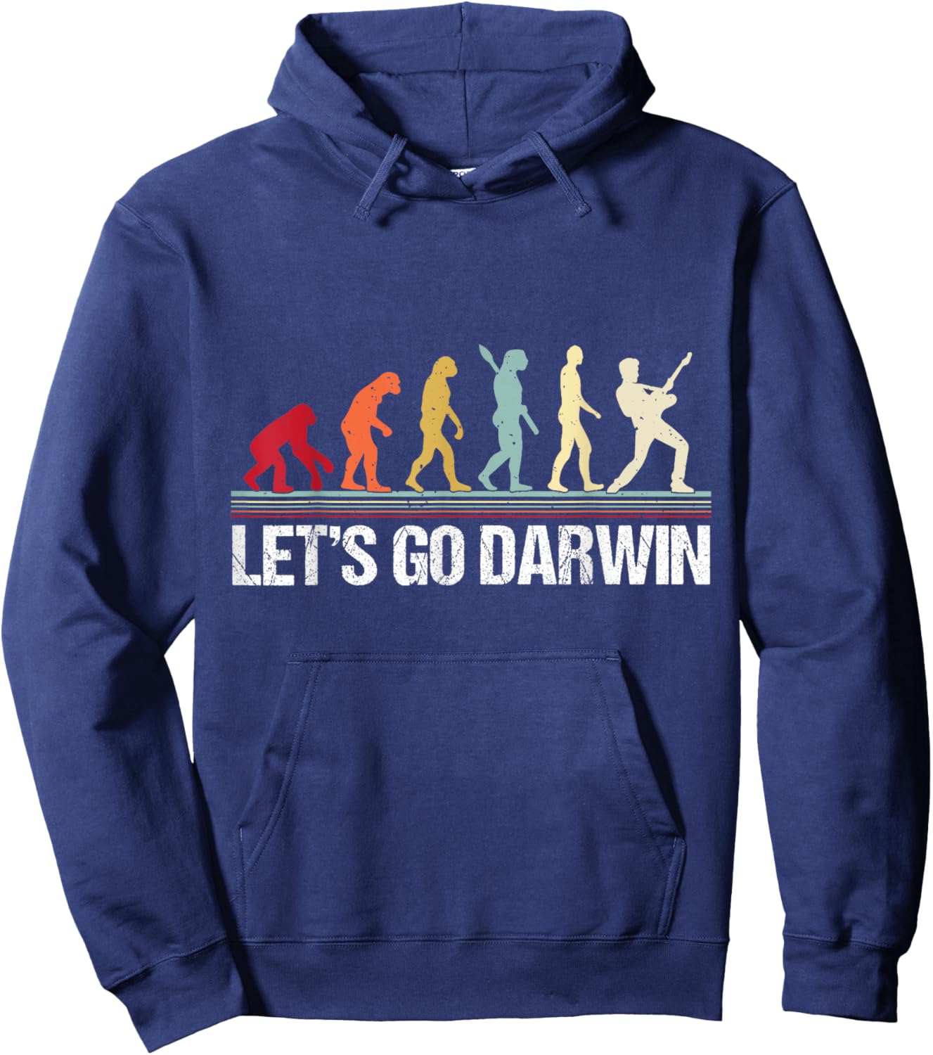 Lets Go Darwin, Funny Guitarist Evolution, Let's Go Darwin Hoodie - Hoodie | Navy