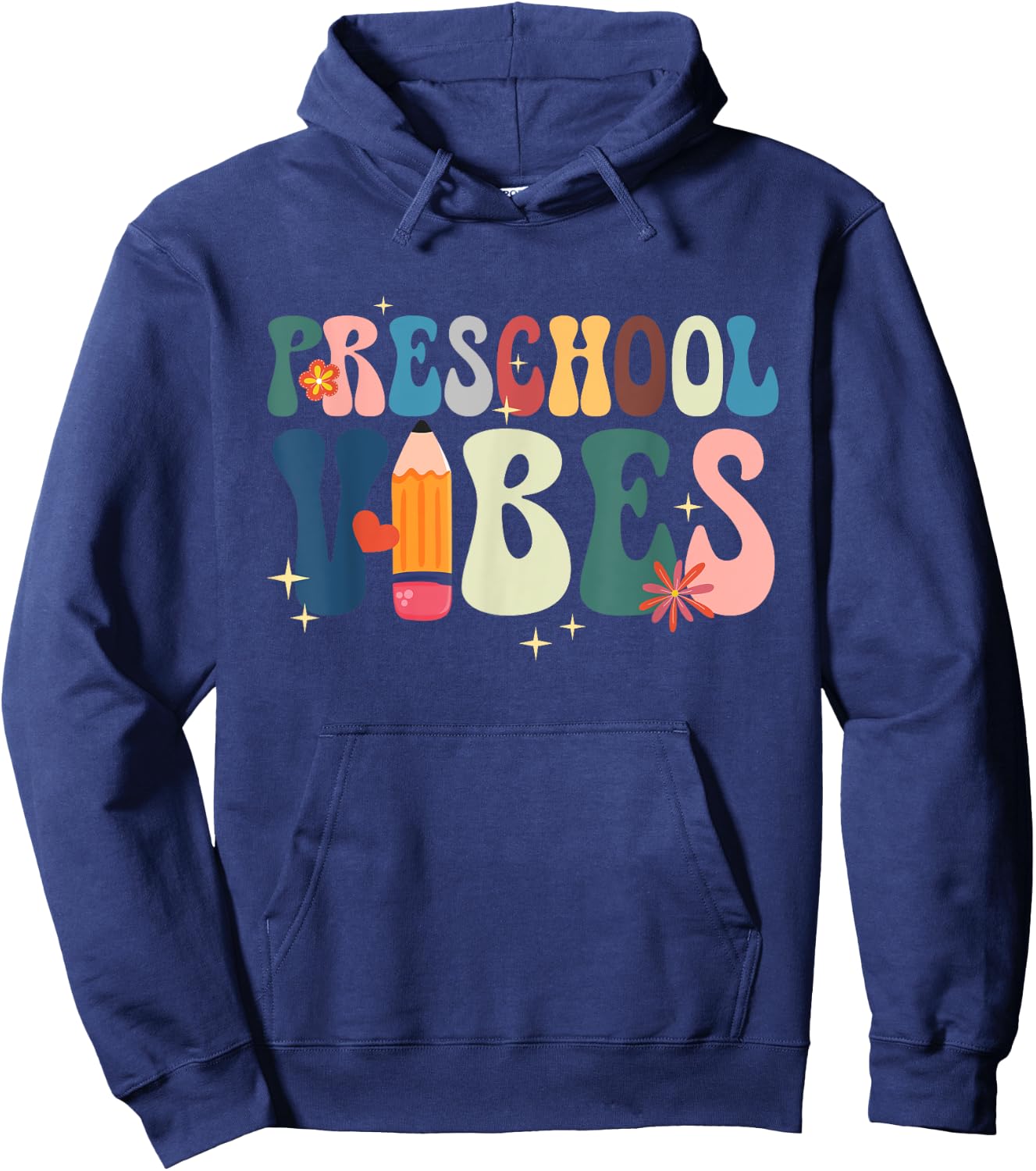 Hello Preschool Teacher Student Retro Groovy Preschool Vibes Hoodie - Hoodie | Navy