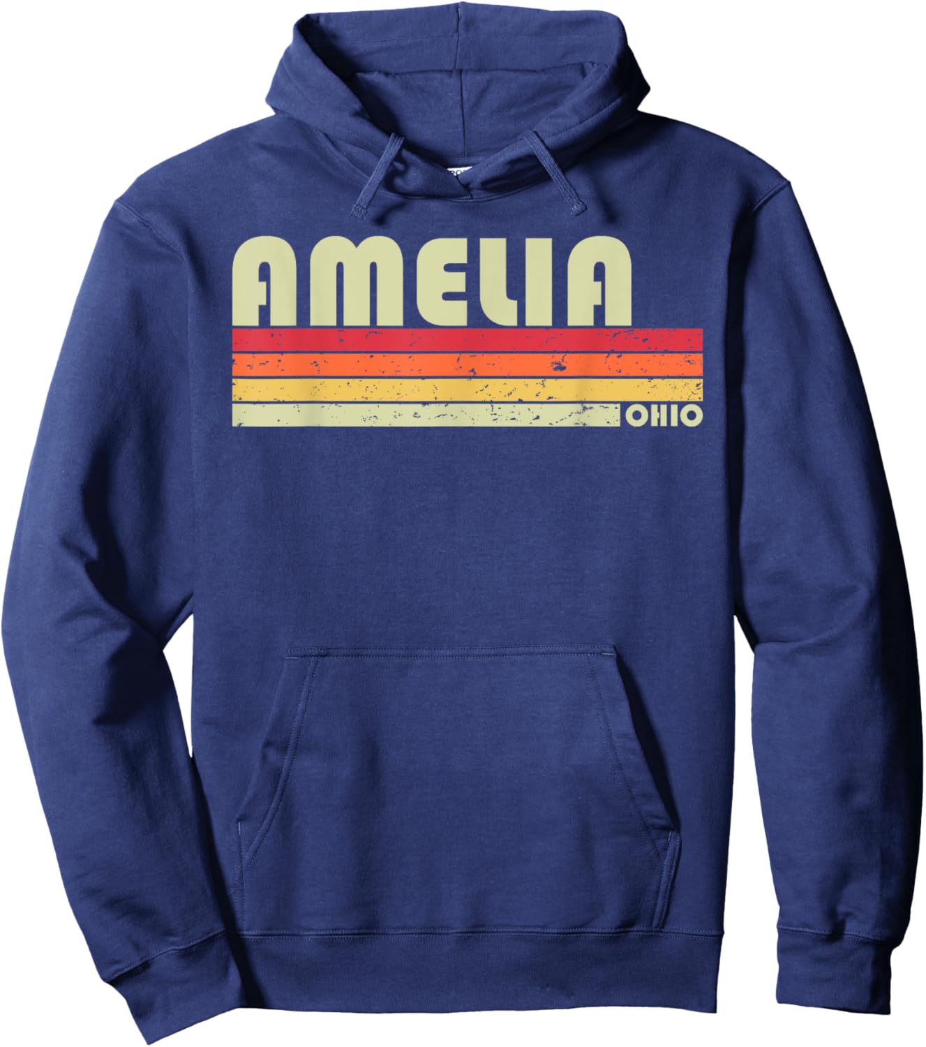 AMELIA OH OHIO Funny City Home Roots Gift Retro 70s 80s Hoodie - Hoodie | Navy