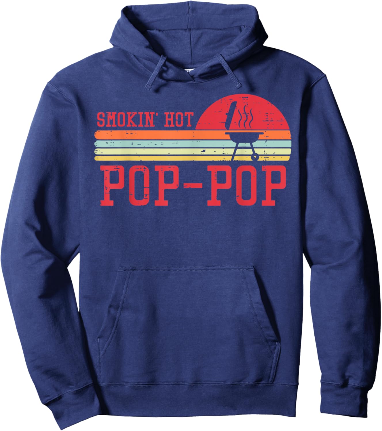 Smokin Hot Pop-pop Chest Sunset Retro Grill Bbq Granpa Men Hoodie - Hoodie | Navy