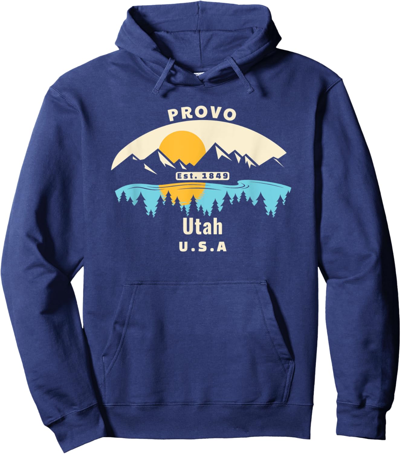 Provo Utah Souvenir Mountain Sunset River Hoodie - Hoodie | Navy