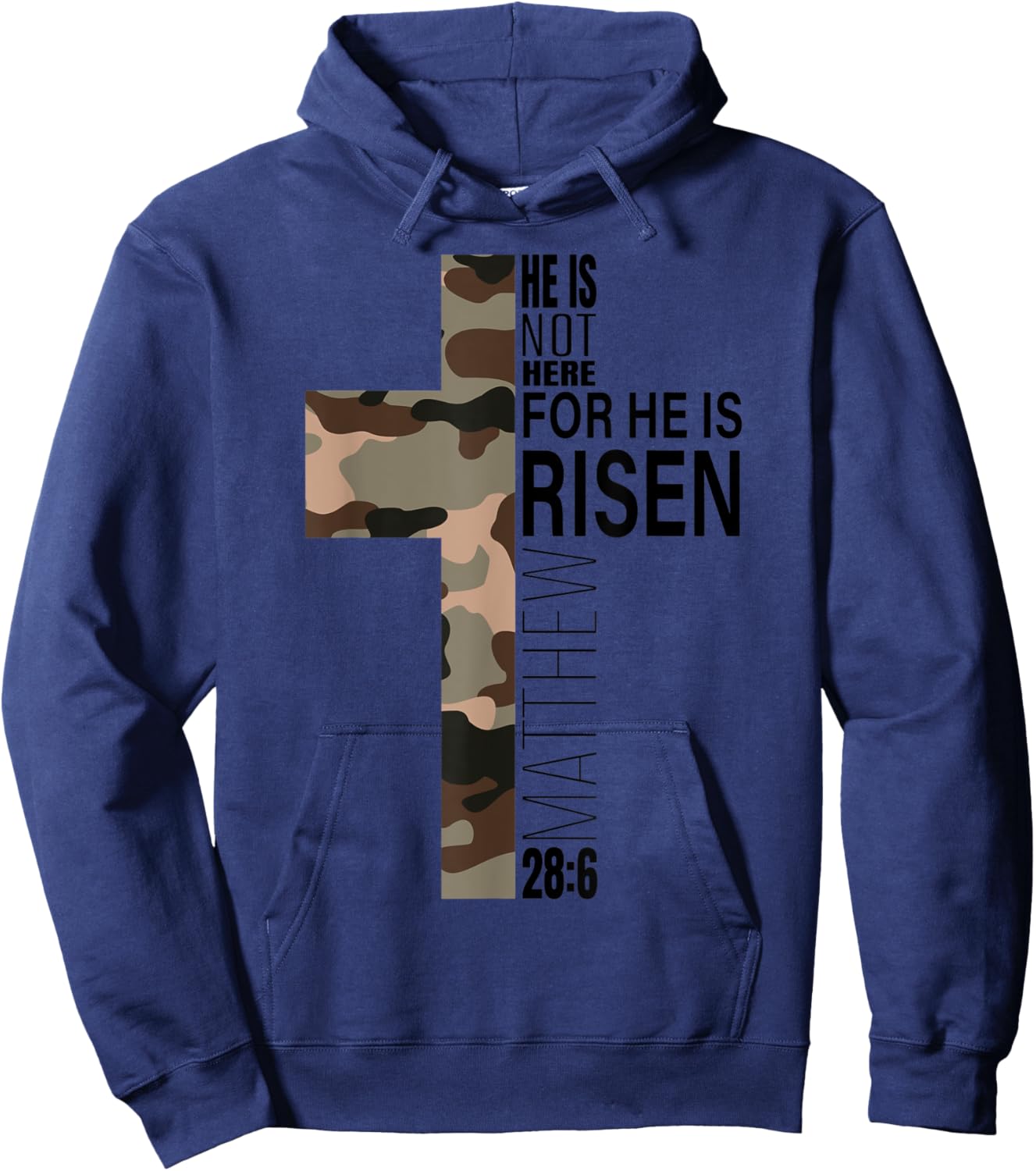 He Is Risen Christian Easter Bible Verse Camo Cross Men Boys Hoodie - Hoodie | Navy