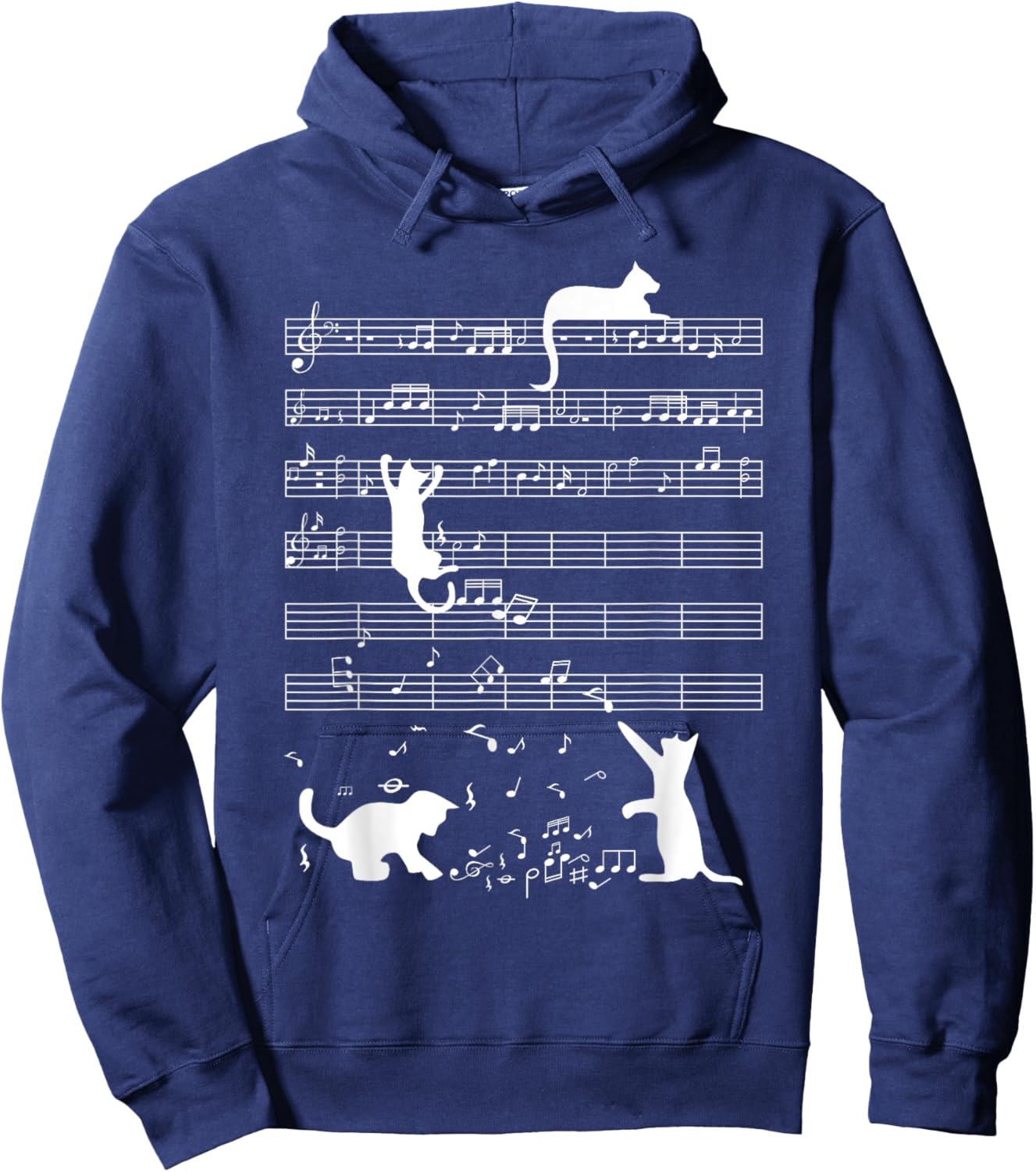 Cute Cat Kitty Playing Music Note Funny Clef Musician Art Men Women Girls Kids Hoodie - Hoodie | Navy