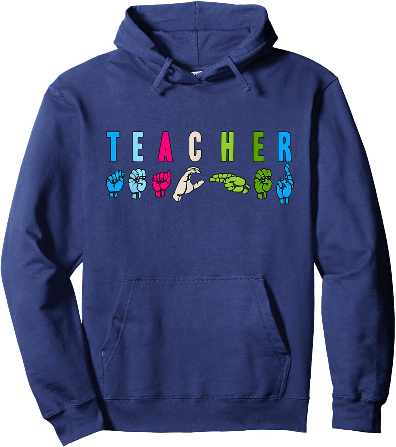 Proud Teacher ASL Sign Language Gestures Hoodie - Hoodie | Navy