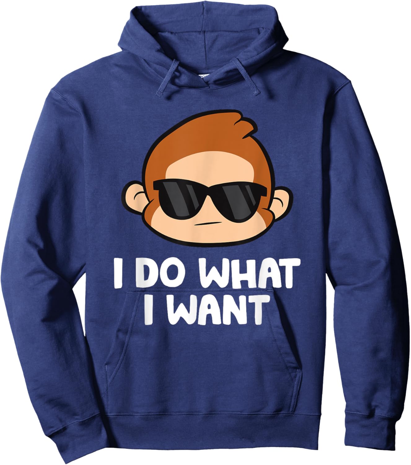Cute Monkey And Ape And Gifts - Monkey Lover - I Do What I Want Funny Monkey - -Adults, Kids - Black - Small - Short Sleeve - Classic Fit - Cotton, Cotton Blend Hoodie - Hoodie | Navy
