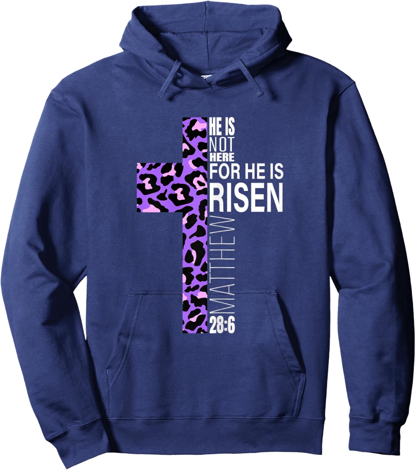 Cute Purple Christian Verse Cheetah Print Easter He Is Risen Hoodie - Hoodie | Navy