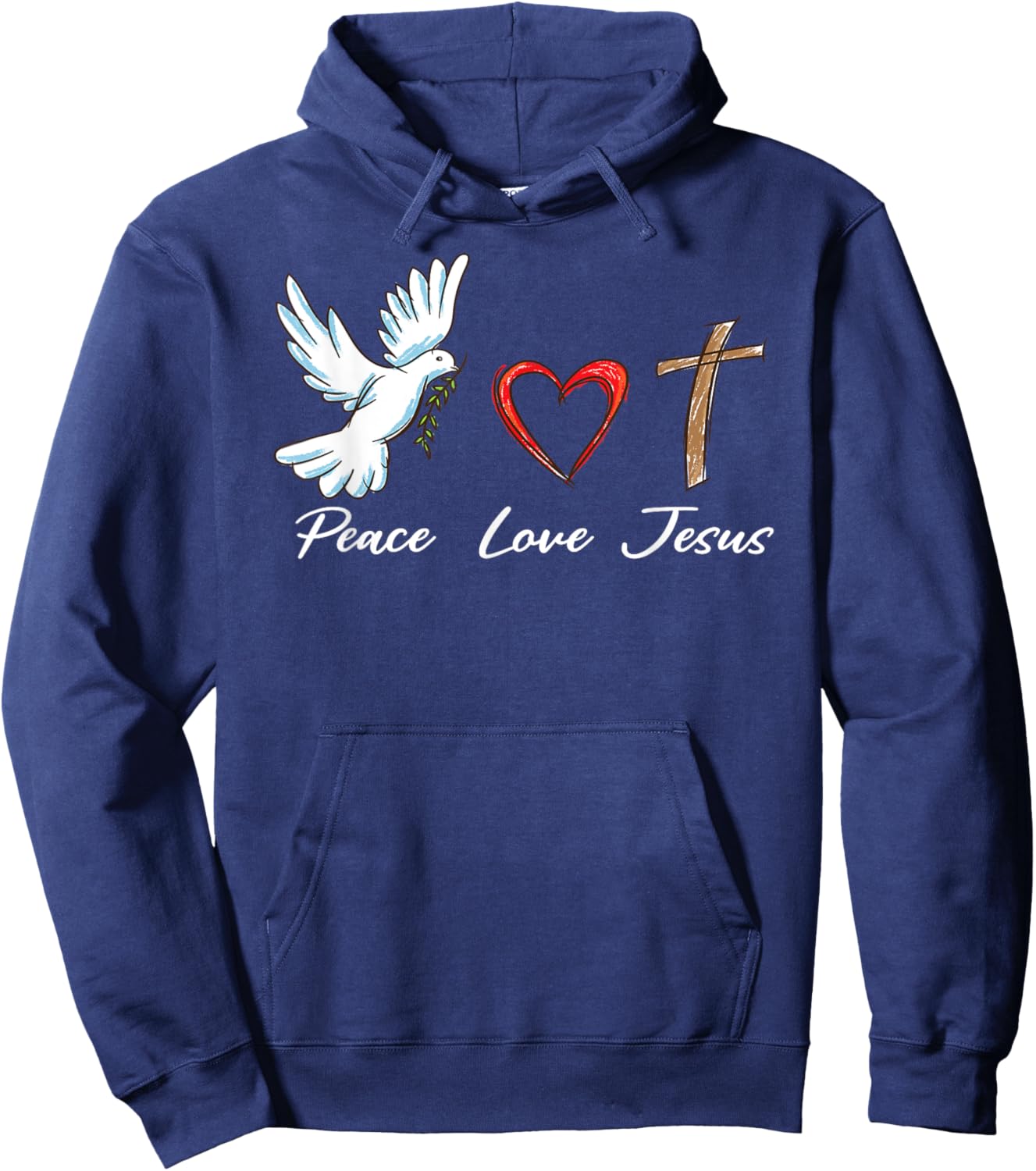 Peace Love Jesus Cute Dove Christian Cross & Faith God Hoodie - Hoodie | Navy